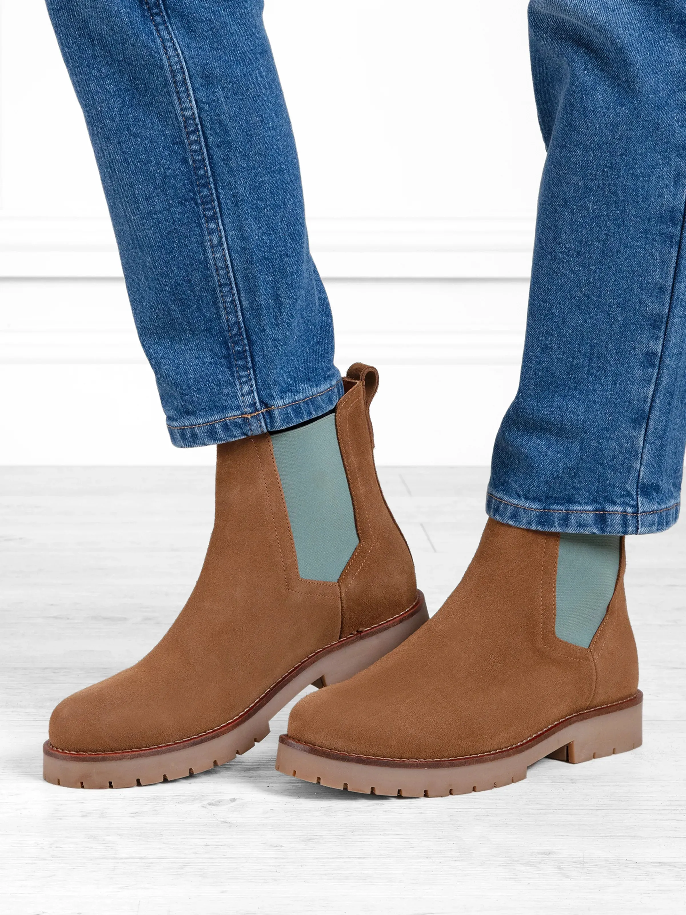 Summer Boudica - Tan Suede and Mint Slip Resistant Rough Trail Hiker