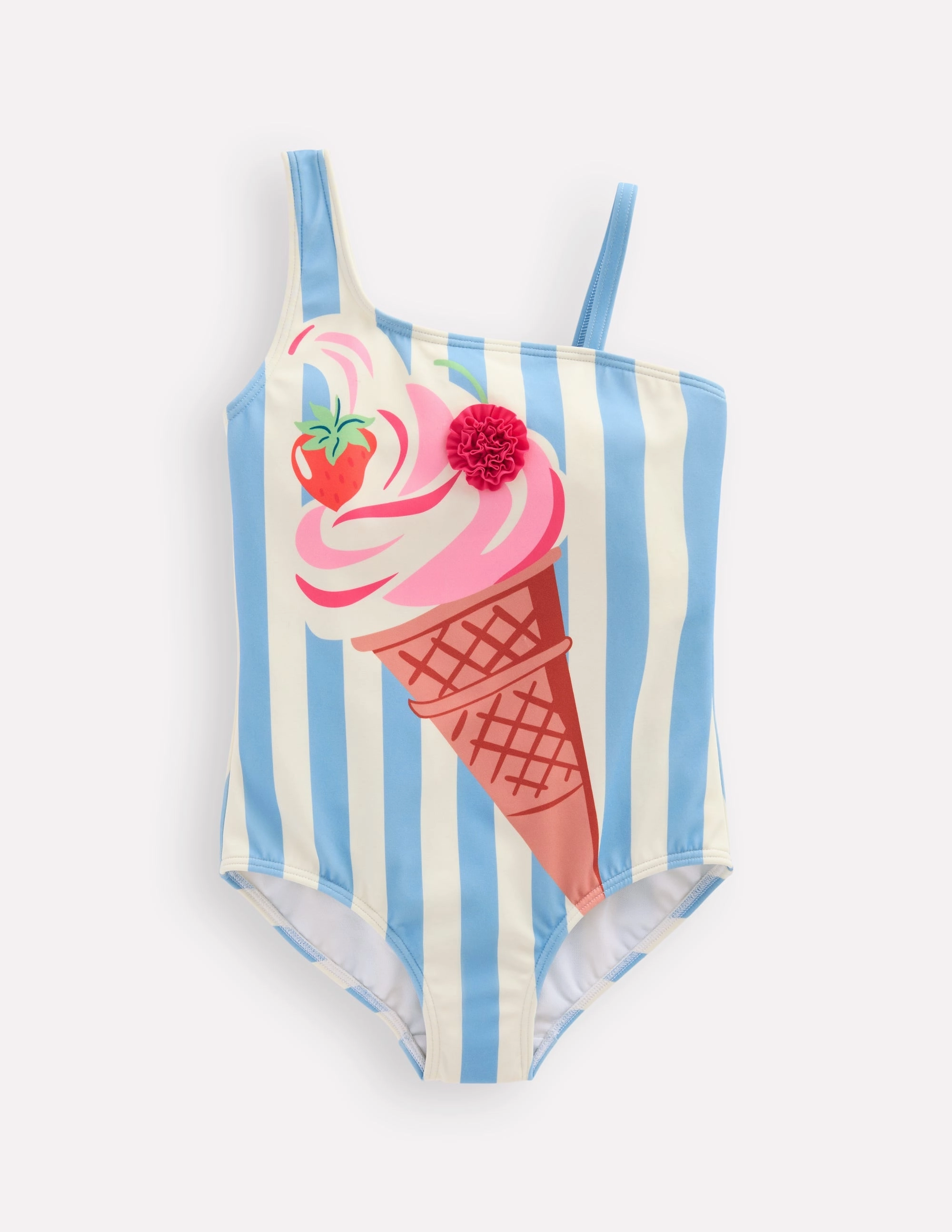 Sunday Appliqu?? Swimsuit-Vintage Blue Ice Cream Stripe Travel Must-Have UPF50 Rating