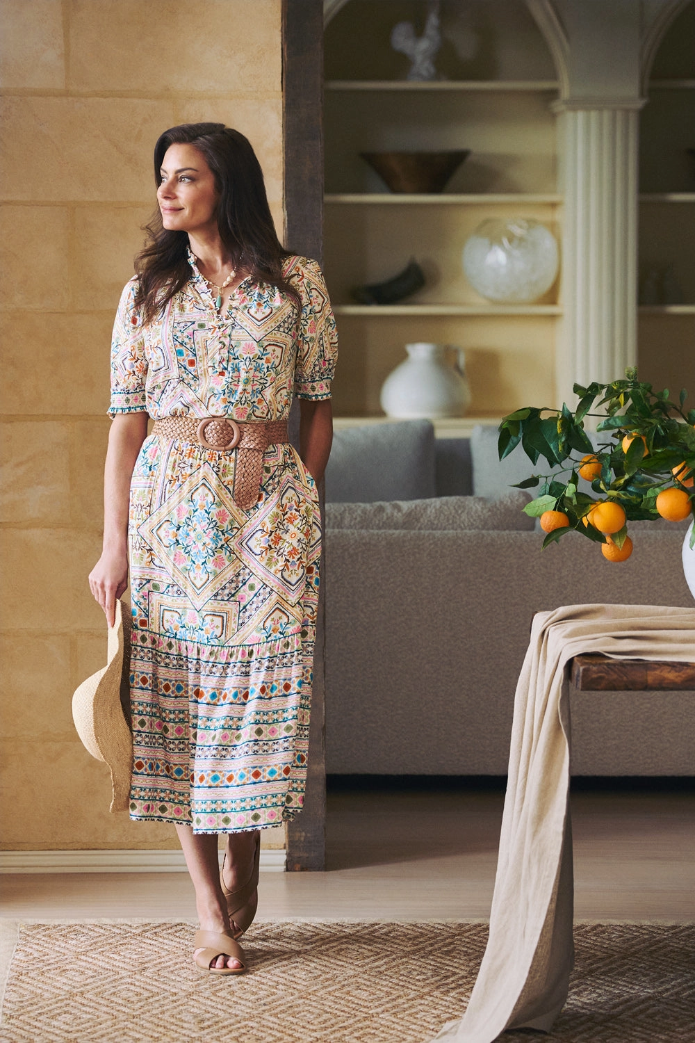 DropShoulderConstruction EasyCareMaterial Rayon Blouse - Tile Print