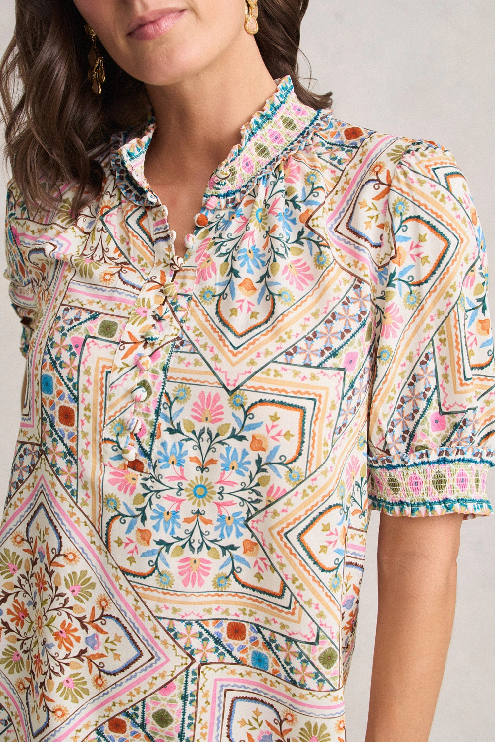 Rayon Blouse - Tile Print Wear Resistant Edge