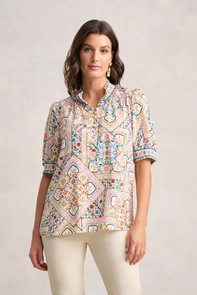 Quick Dry Technology LowMaintenance Fabric Rayon Blouse - Tile Print