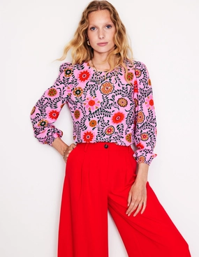 Quick Dry Wear Easy Printed Top-Vintage Mauve, Meadow Vine