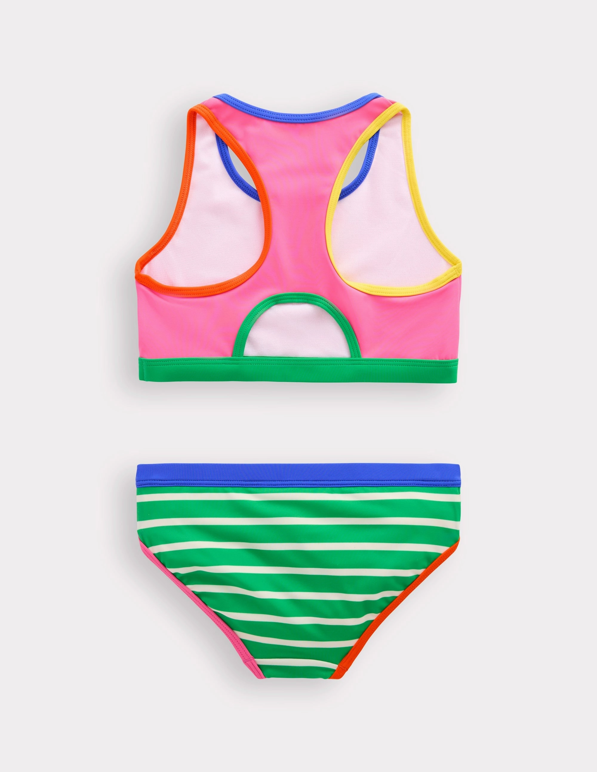 Mold Resistant Material High Coverage Back Panels Racerback Bikini-Flamingo Pink/Pea Green Stripe