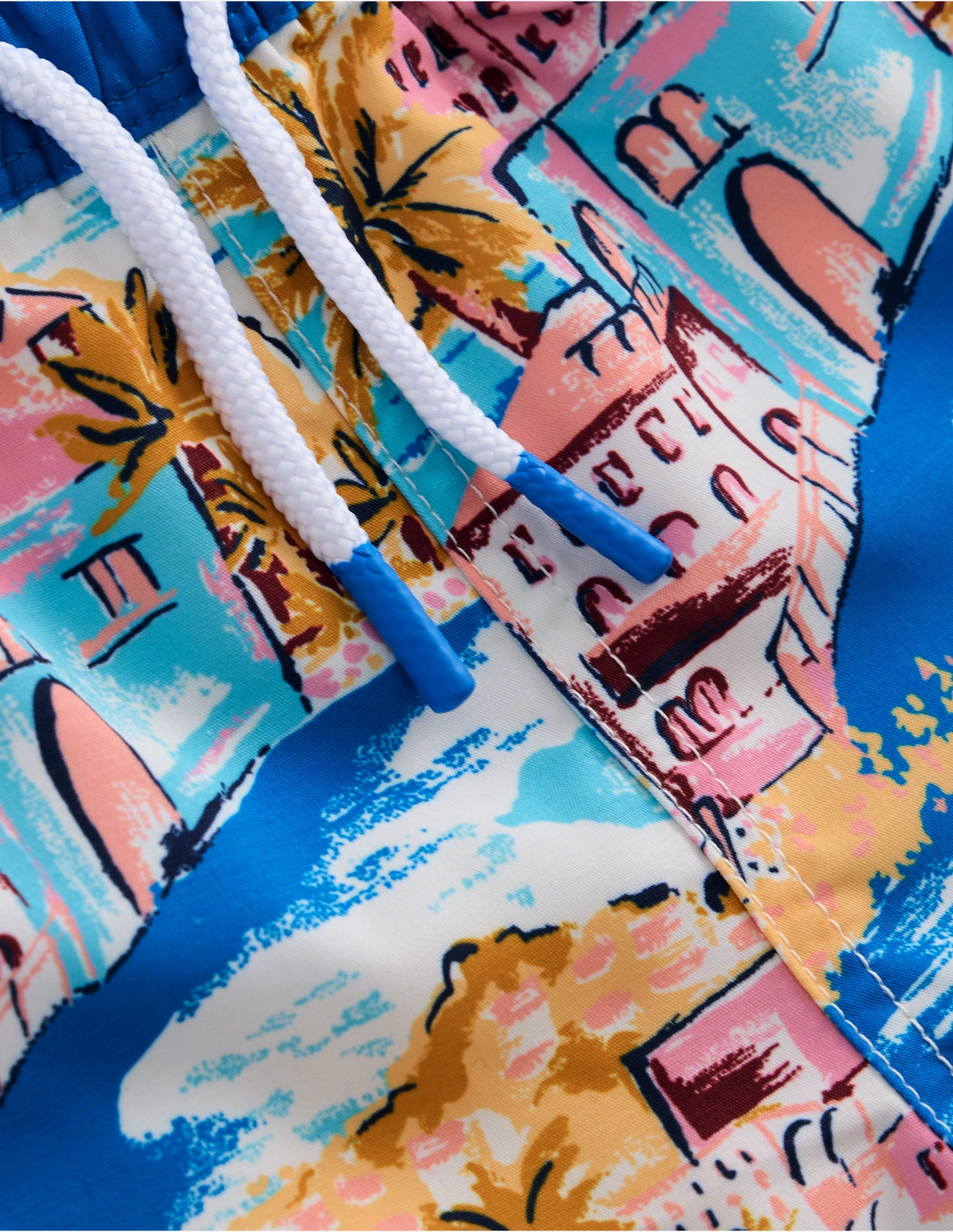 Swim Shorts-Multi Coastal Scene Rubberized Grips