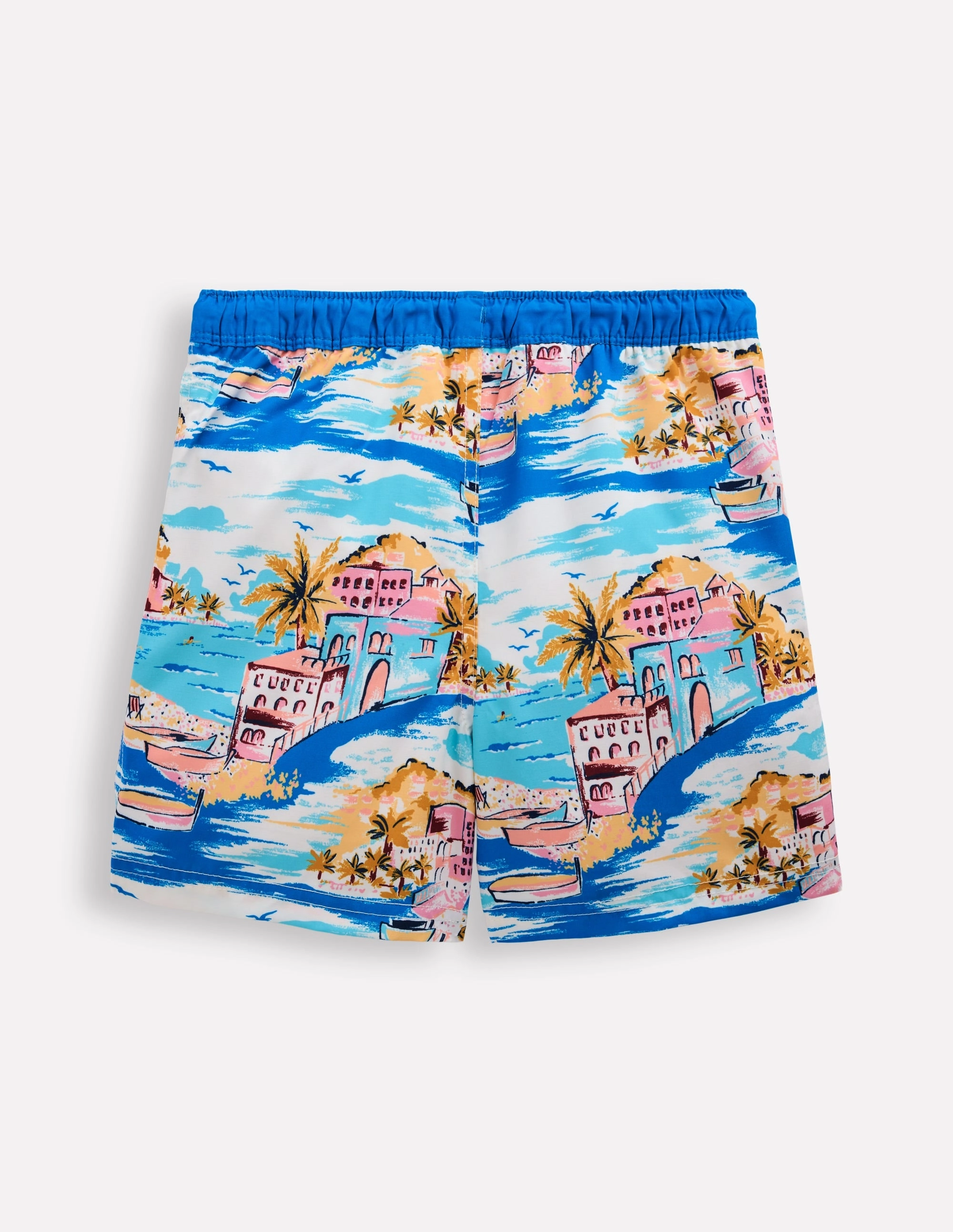 Textured Grip Eco Friendly Swim Shorts-Multi Coastal Scene