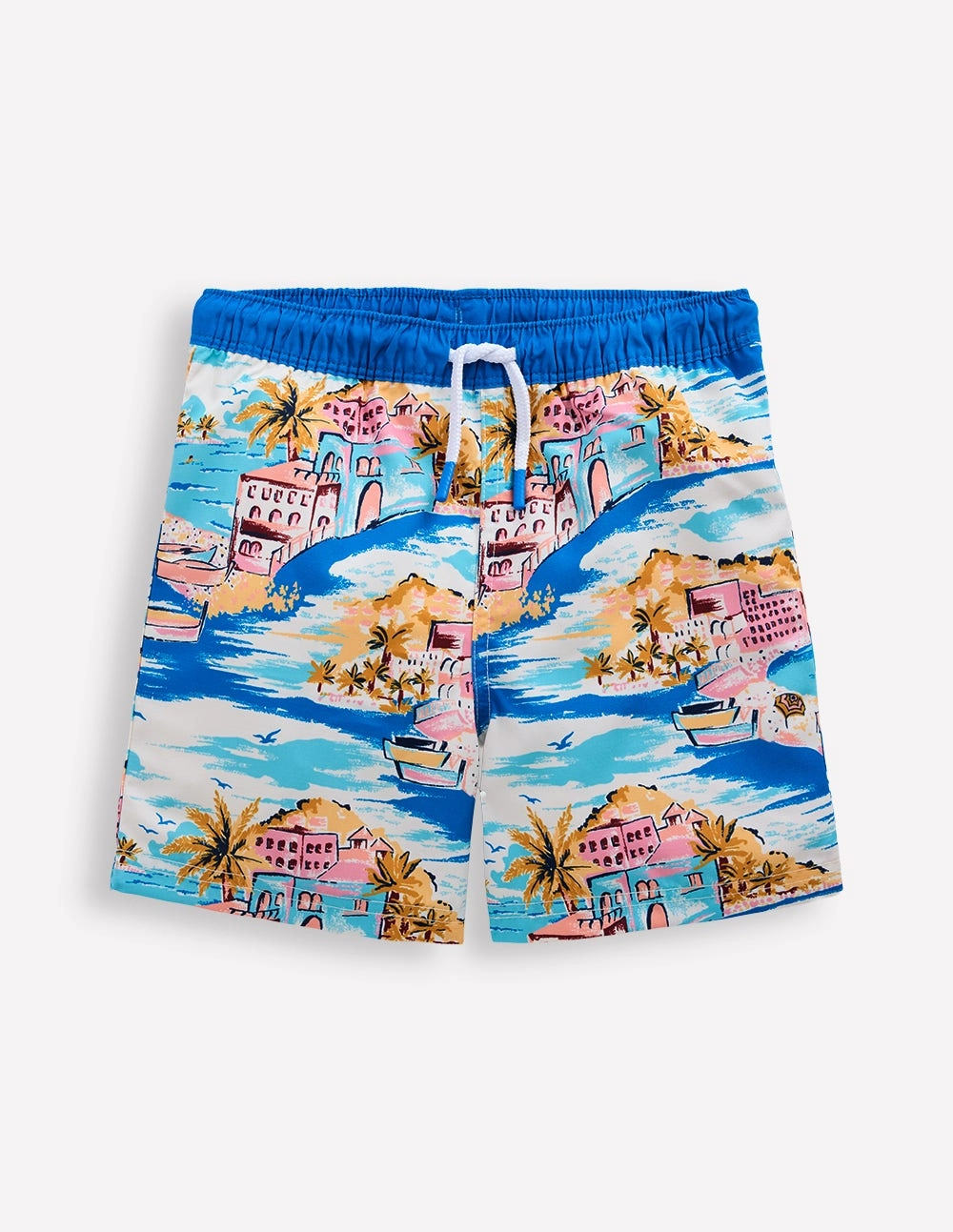 vacation look Pool Fun Swim Shorts-Multi Coastal Scene
