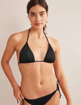 Water Resistant Ultra Flat Lock Stitching Symi String Bikini Top-Black