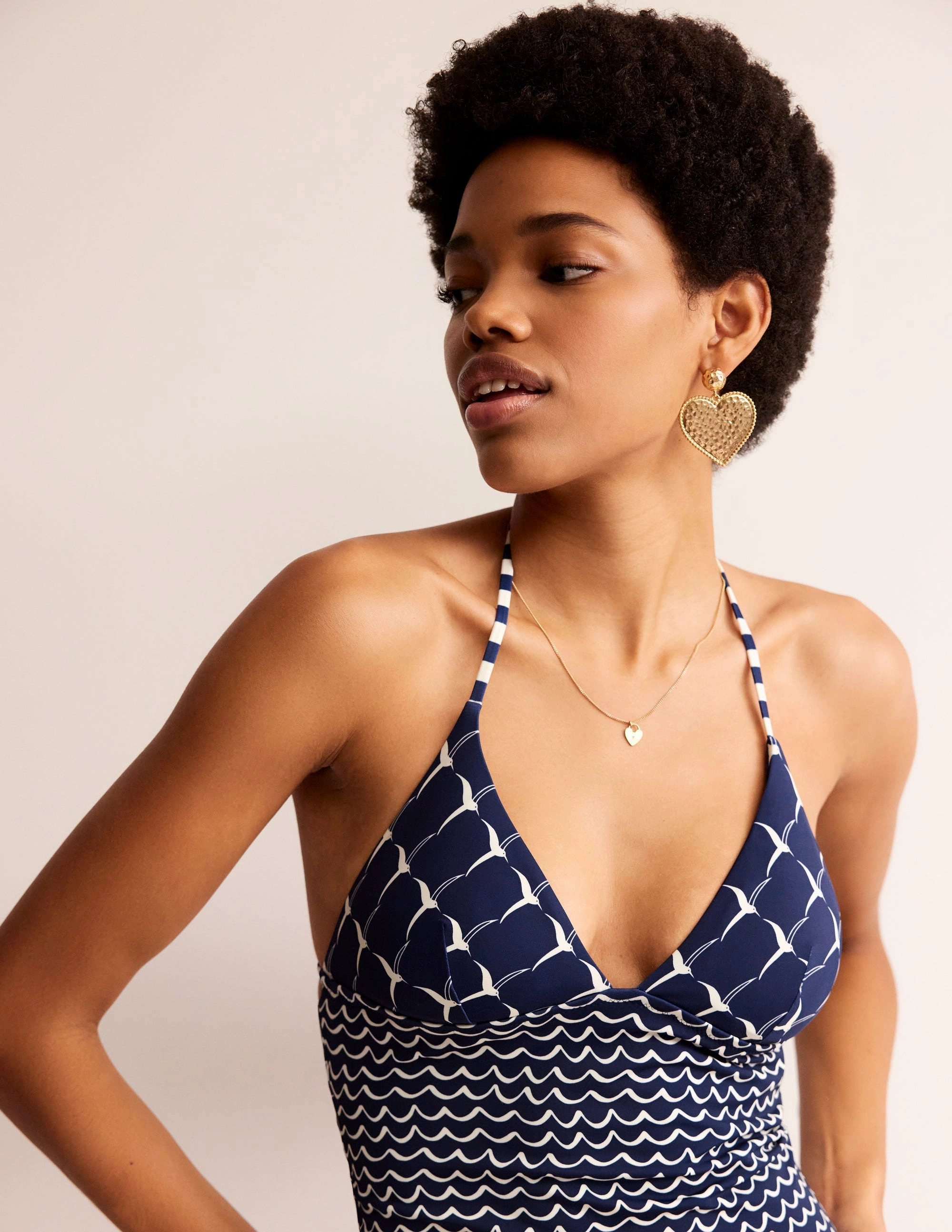 Snag Proof Edges Symi String Swimsuit-French Navy, Seagull