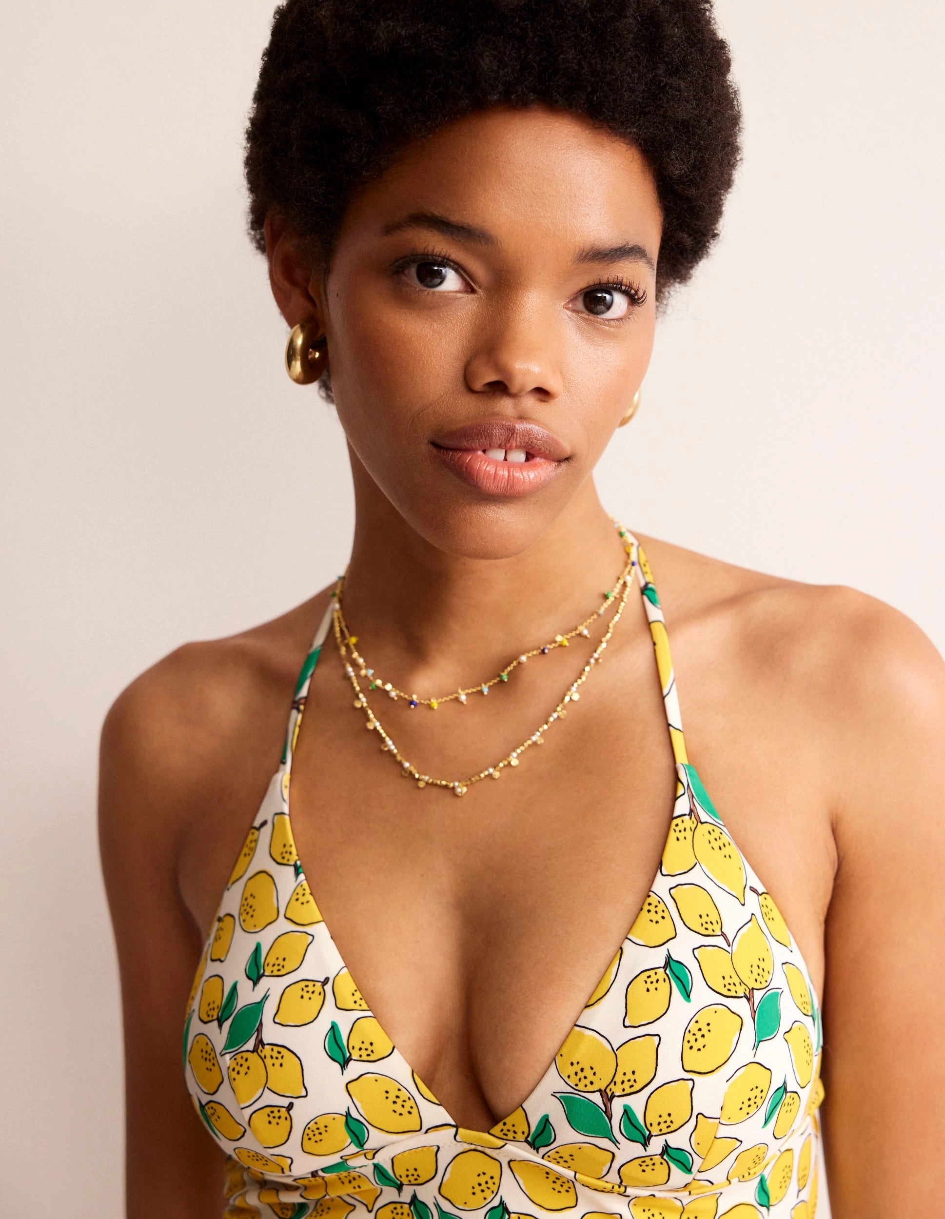 Tassel-Embellishment Symi String Swimsuit-Ivory, Lemons