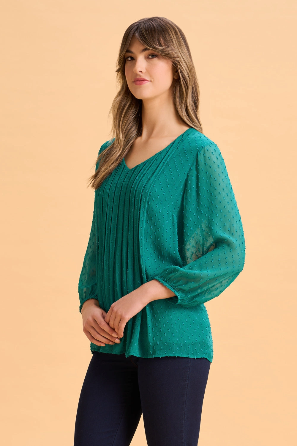 Comfortable fit Clipped Georgette Blouse - Meadow Green