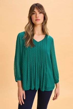 Clipped Georgette Blouse - Meadow Green FullCut Shoulder