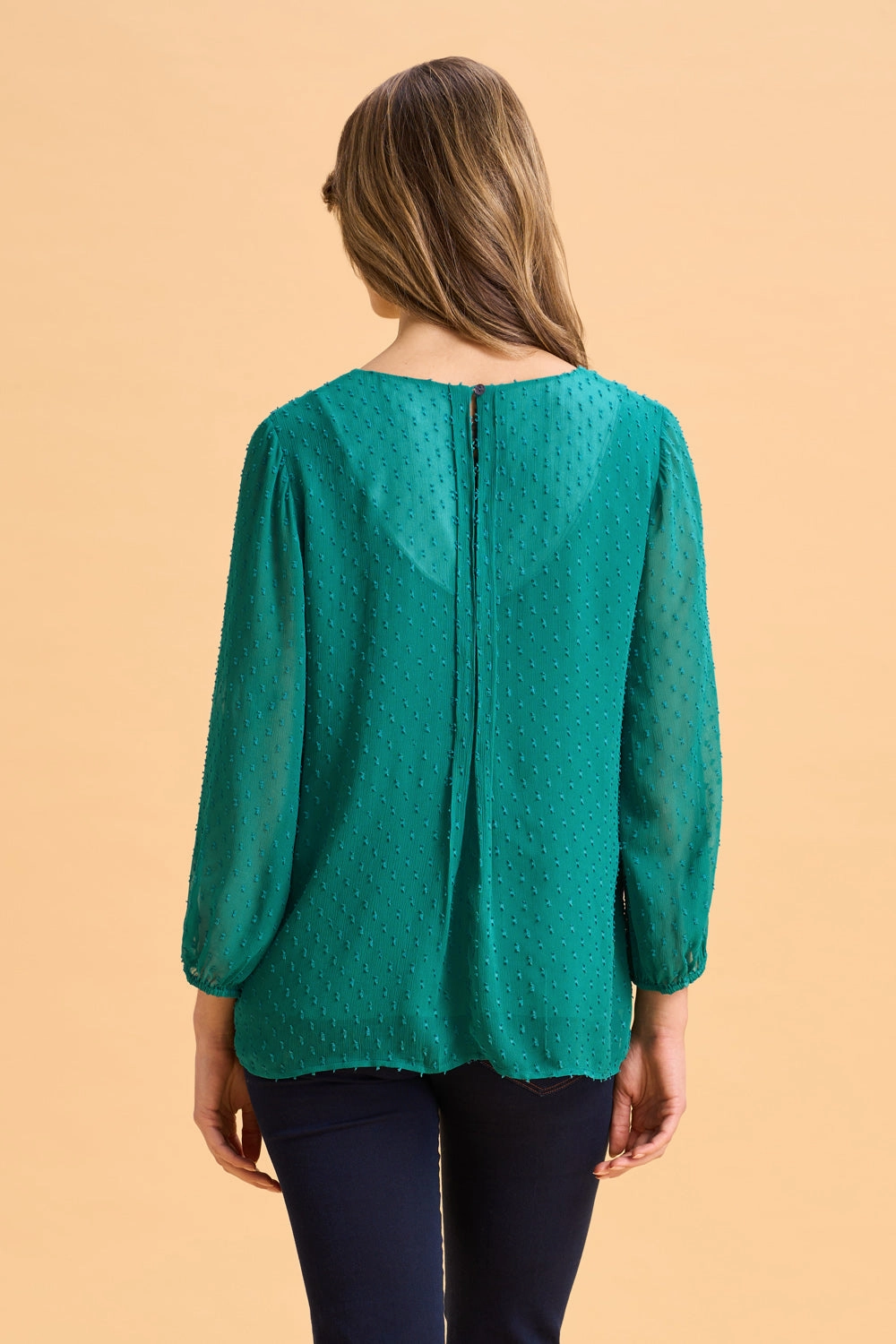 Flexible Hemline Sustainable Production Certified Clipped Georgette Blouse - Meadow Green