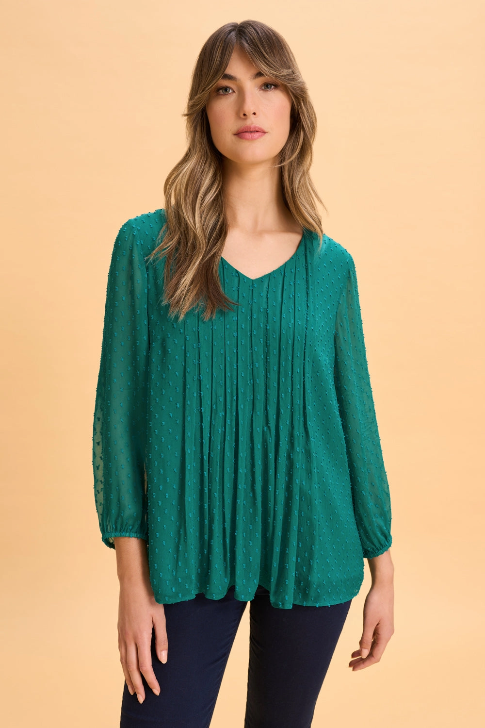 Clipped Georgette Blouse - Meadow Green FullCut Shoulder