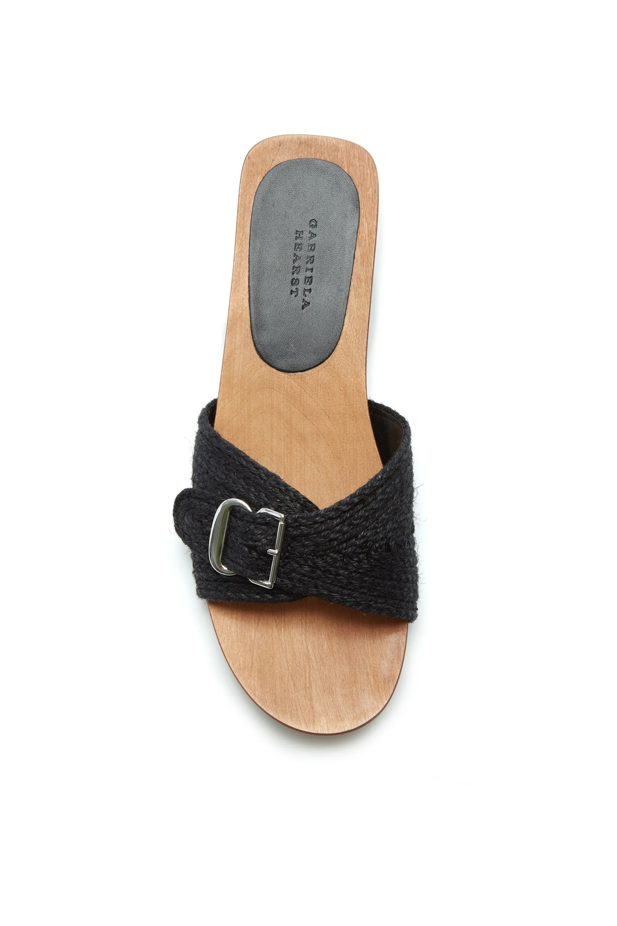 Clover Slide Sandal in Black Leather Jute Fast Dry