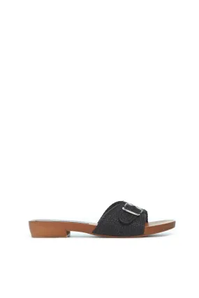 Ventilation holes Comfort Path Clover Slide Sandal in Black Leather Jute