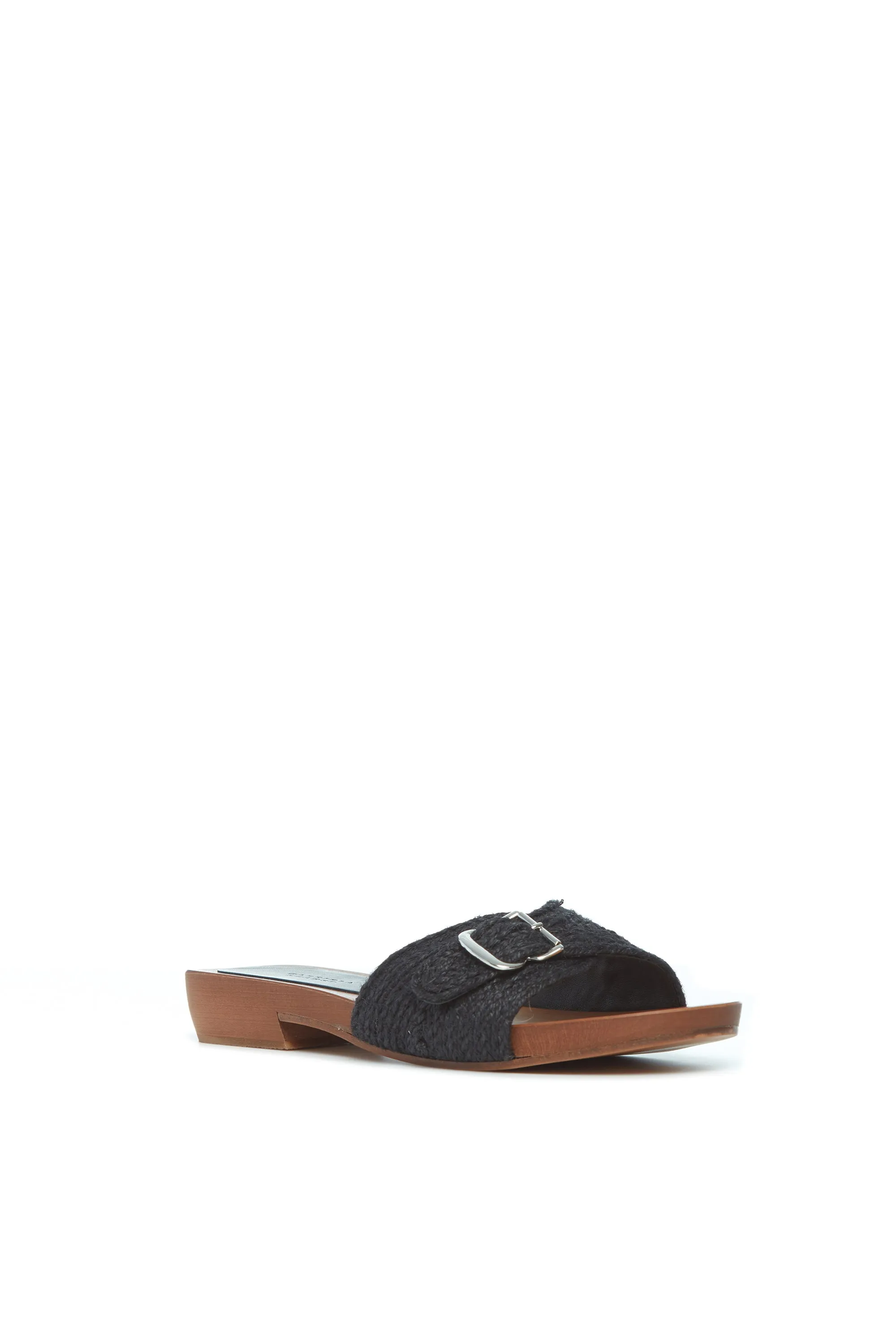 Island Time Clover Slide Sandal in Black Leather Jute