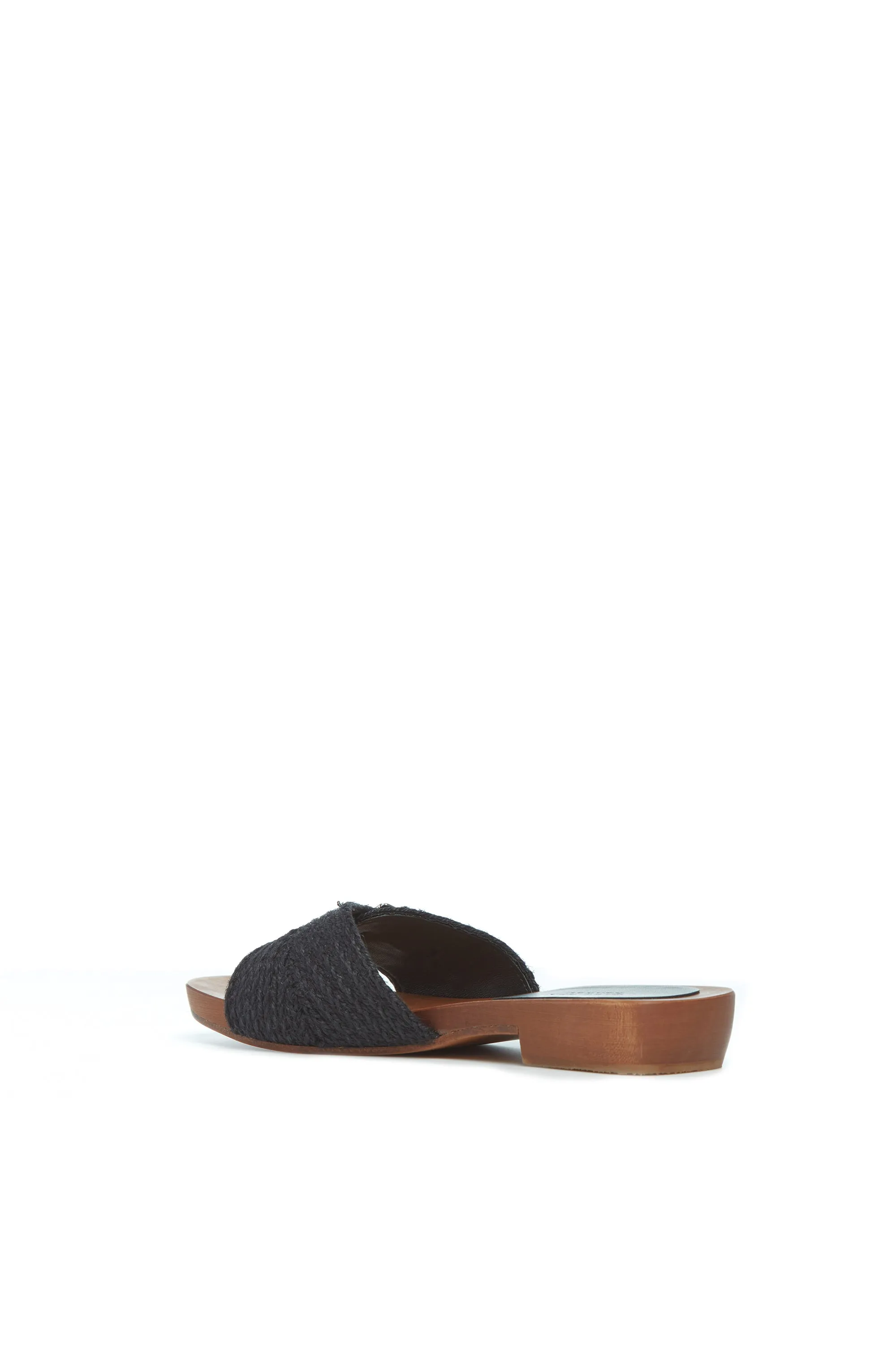 Clover Slide Sandal in Black Leather Jute Orthopedic Support