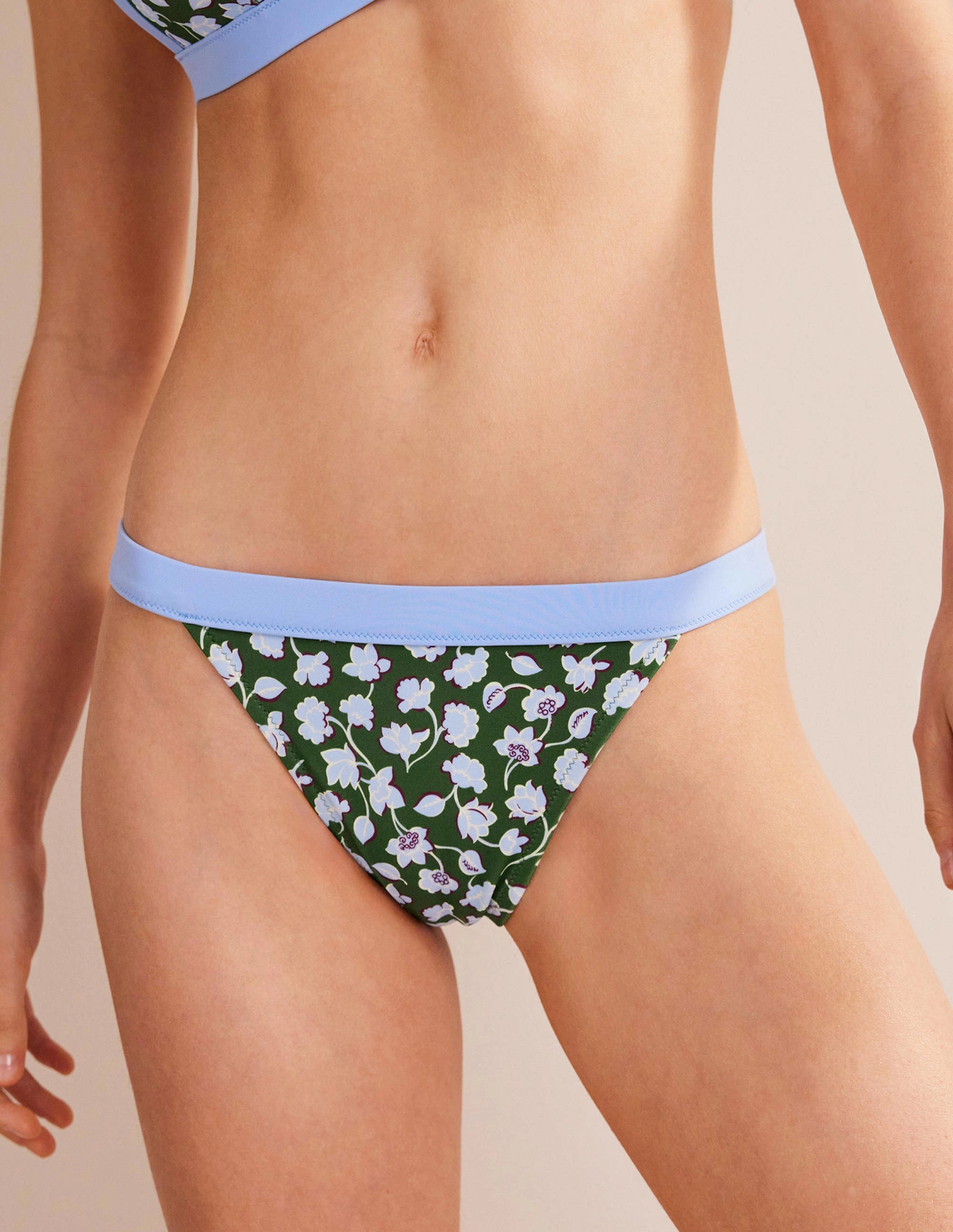 Tanga Bikini Bottoms-Winter Green, Blue Floral Summer Attire