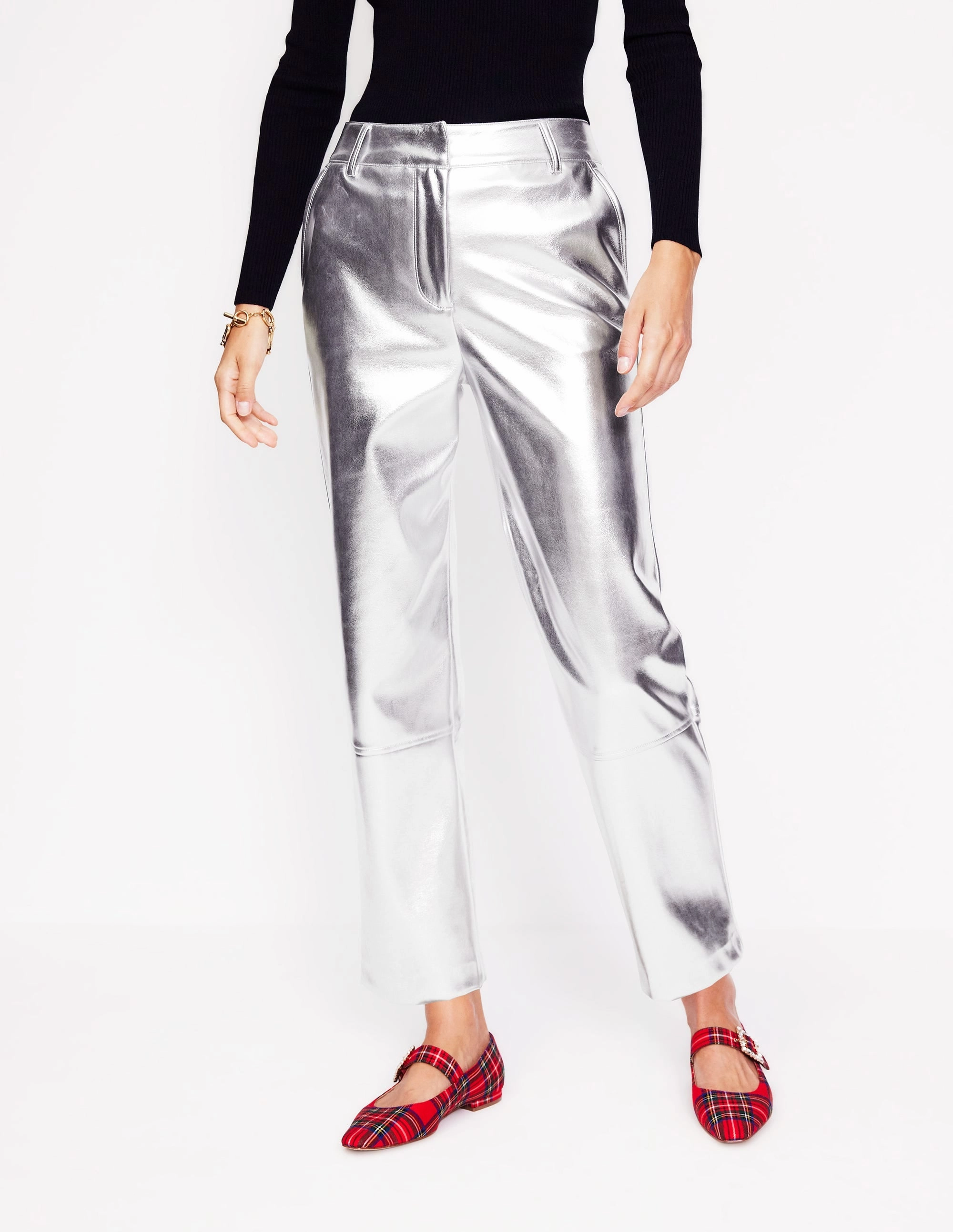 Effortless Style Tapered PU Trousers-Silver