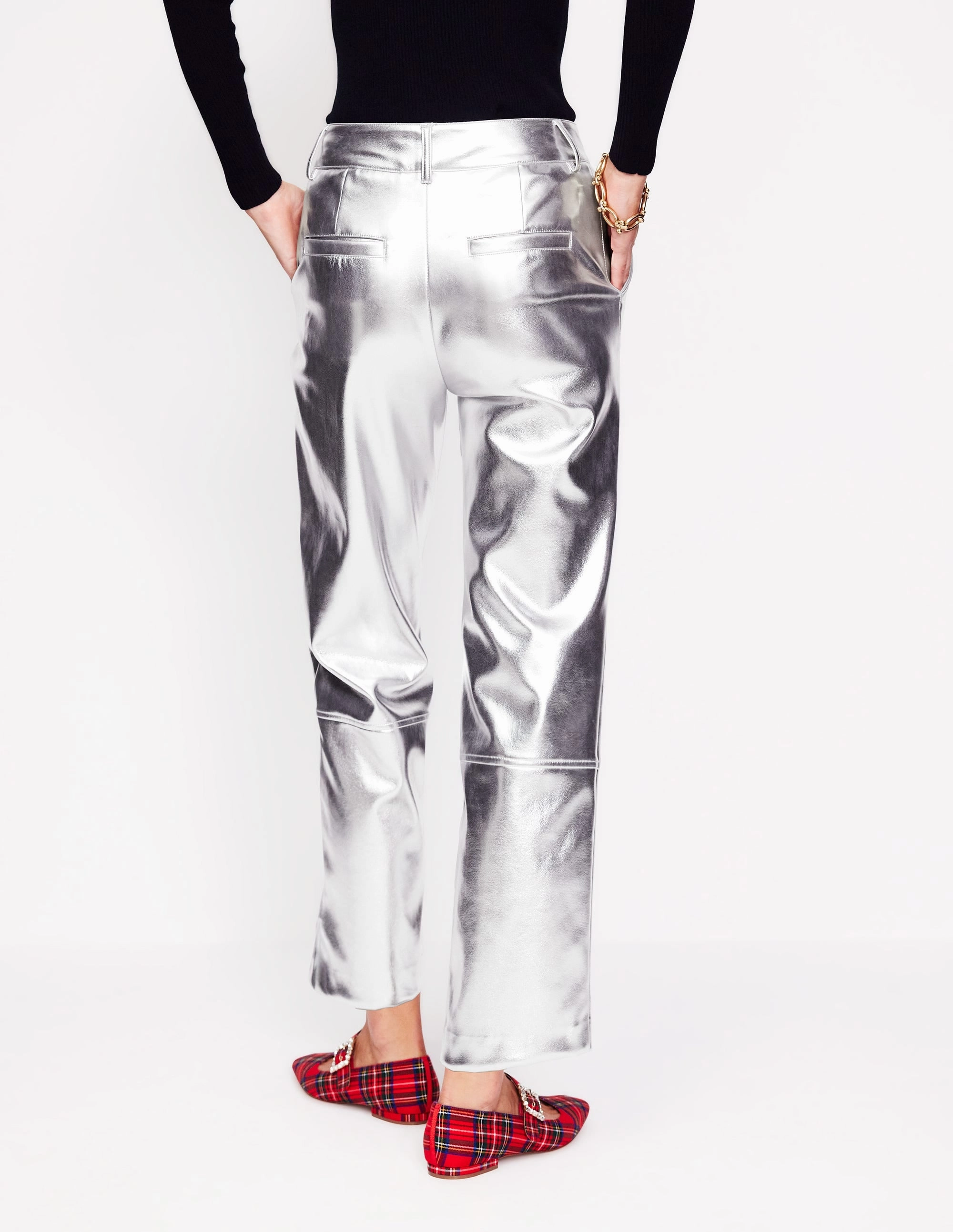 Tapered PU Trousers-Silver Timeless Layers