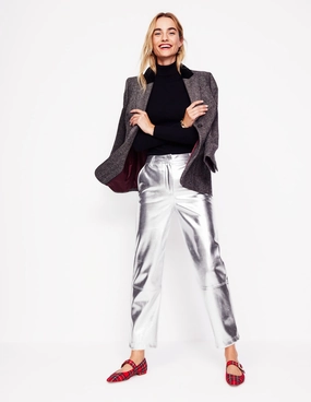 Tapered PU Trousers-Silver Linen blend