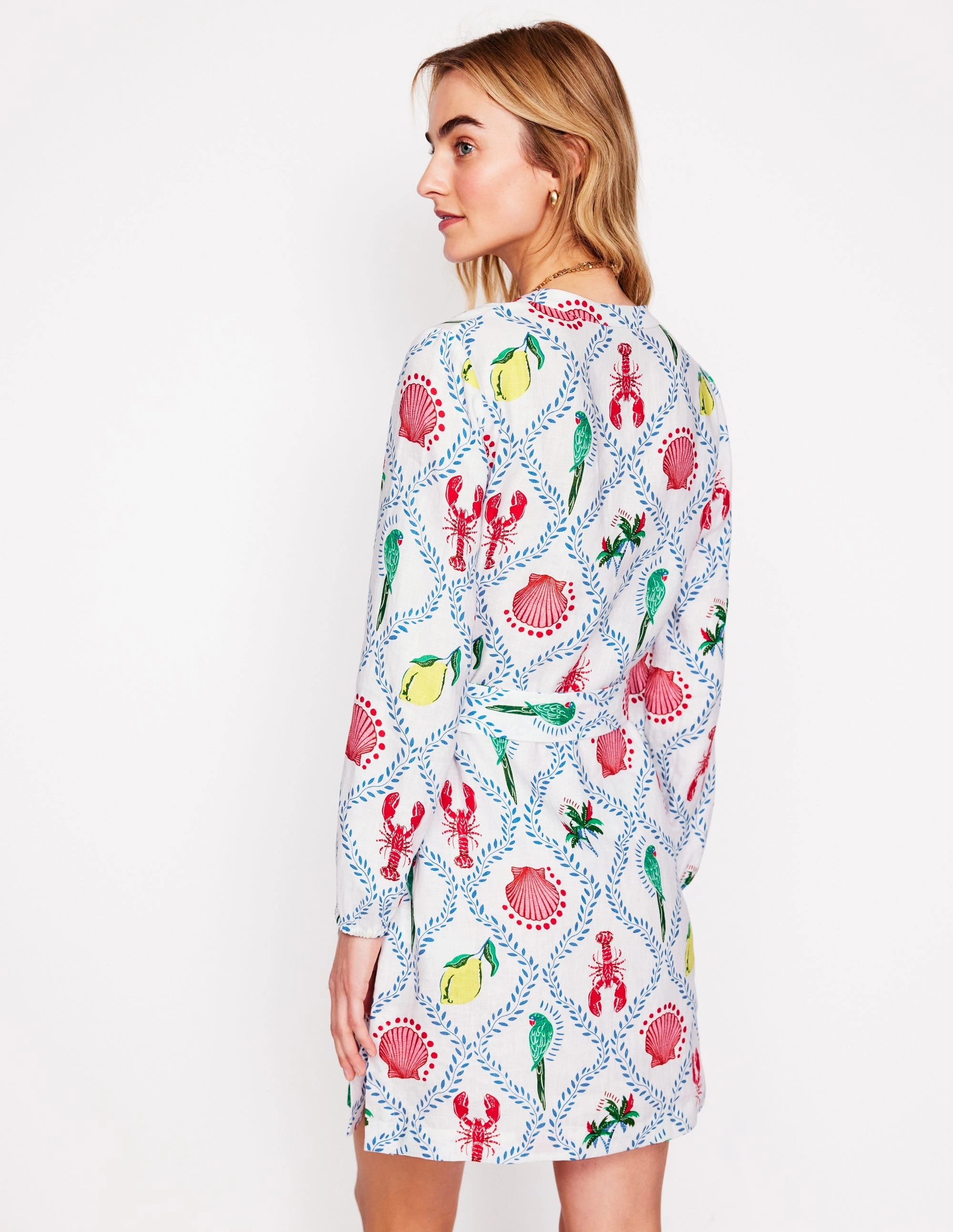 Modern Twist Cleo Linen Tie Waist Dress-Ivory, Tropical Bonanza Vine