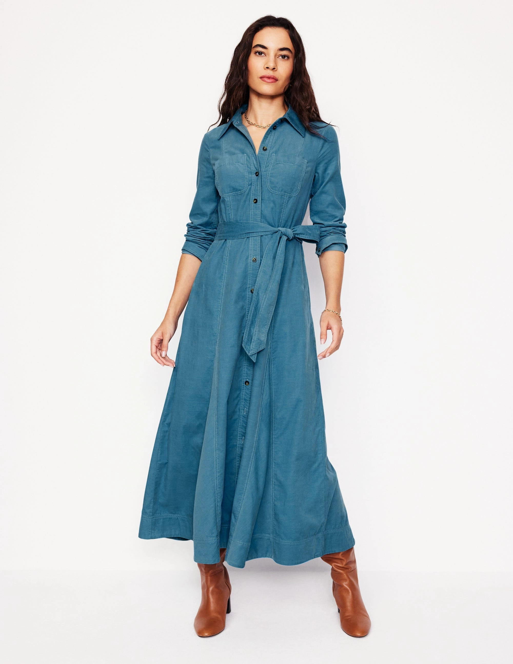 Tess Cord Midi Shirt Dress-Duck Egg Blue Practical-Style Relax Piece