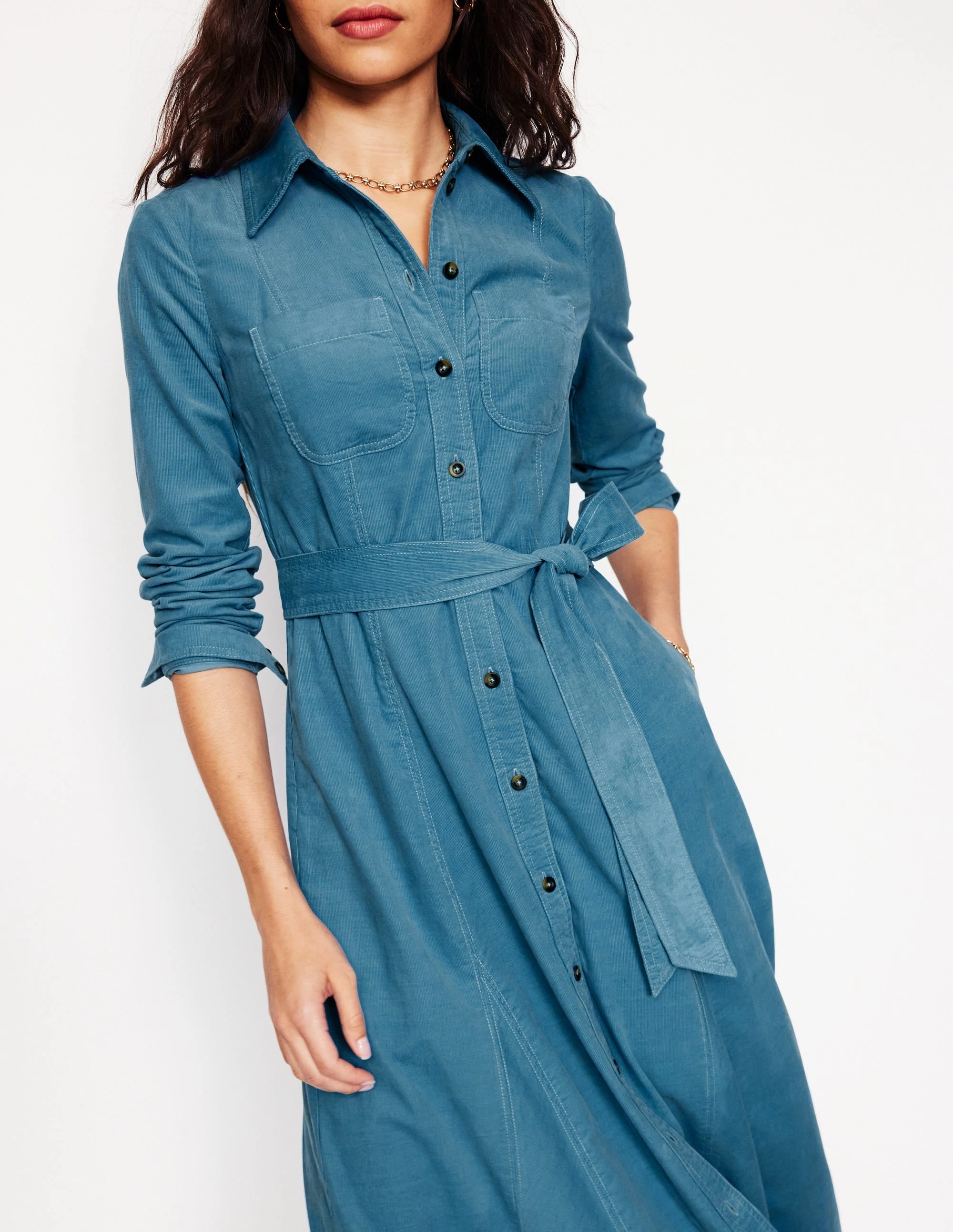 Tess Cord Midi Shirt Dress-Duck Egg Blue Mid layer