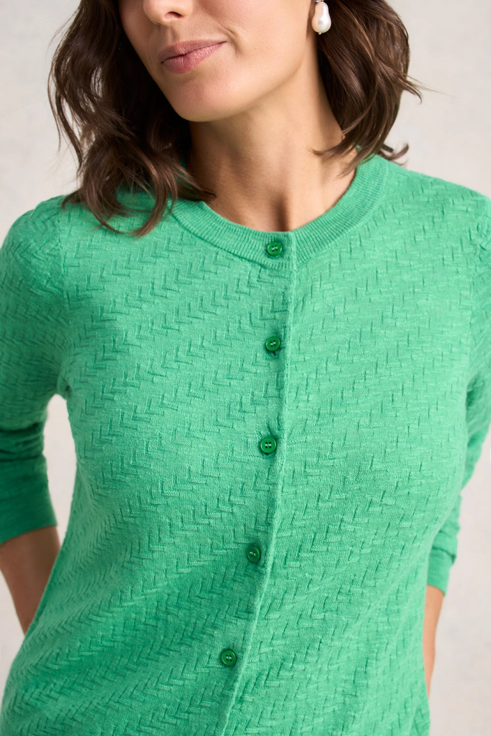 OversizedSilhouette OdorResistantFinish Textured Knit Cardigan ?C Emerald