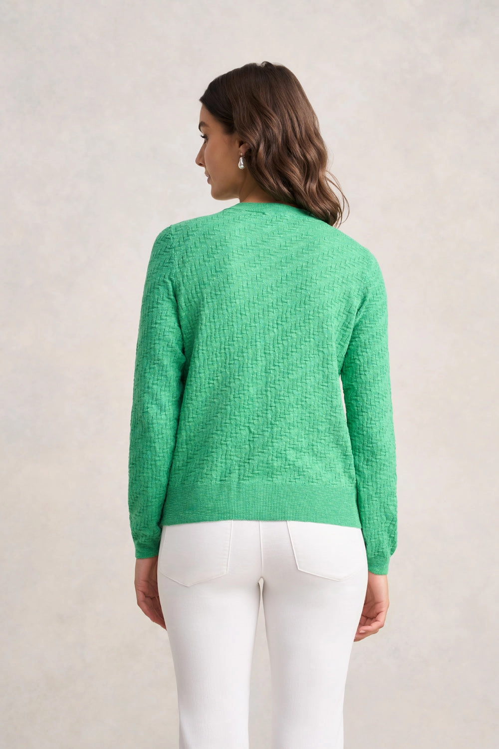 Textured Knit Cardigan ?C Emerald Self Fabric Tie Taped Neckline