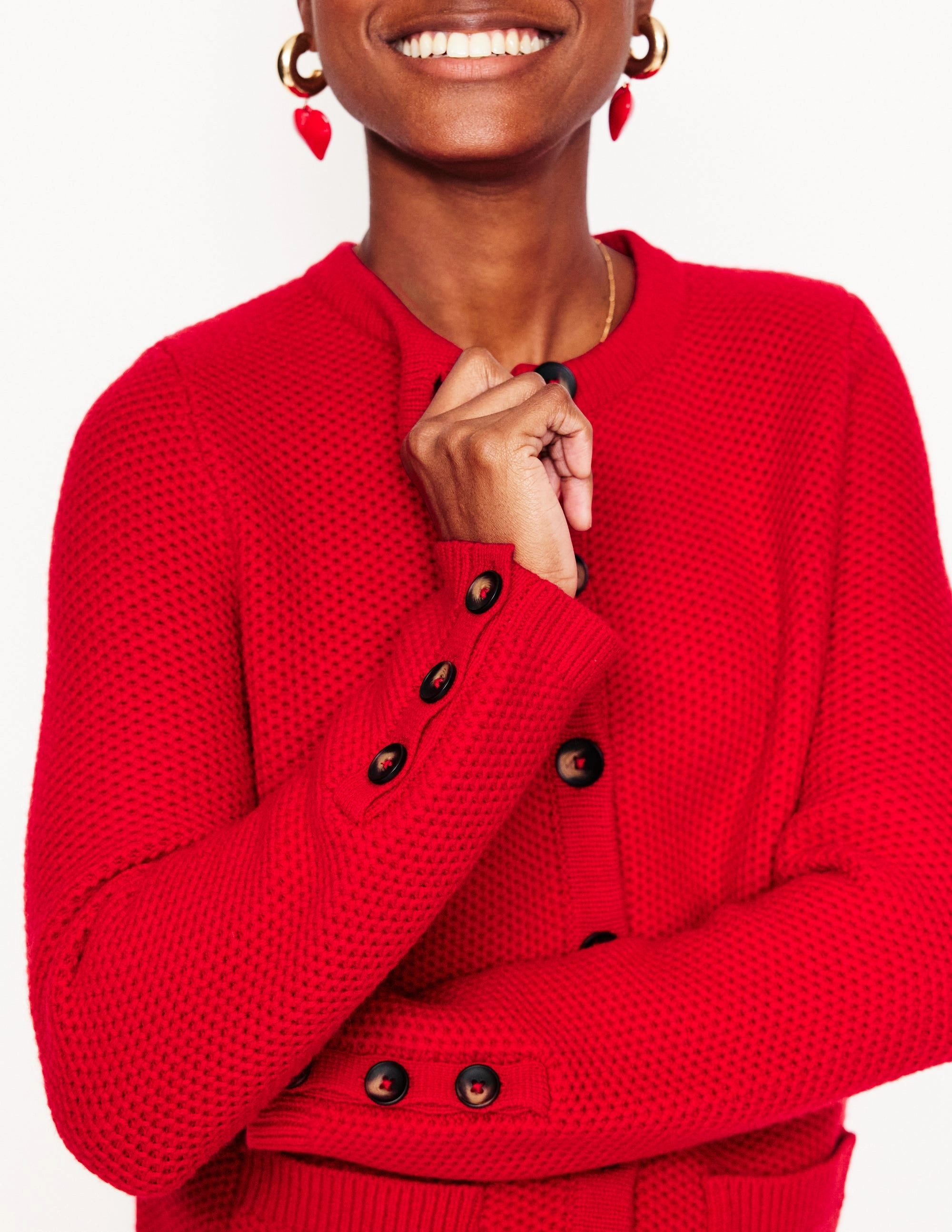 Textured Stitch Cardigan-Rouge Red Layered Collar Option Soft Layer
