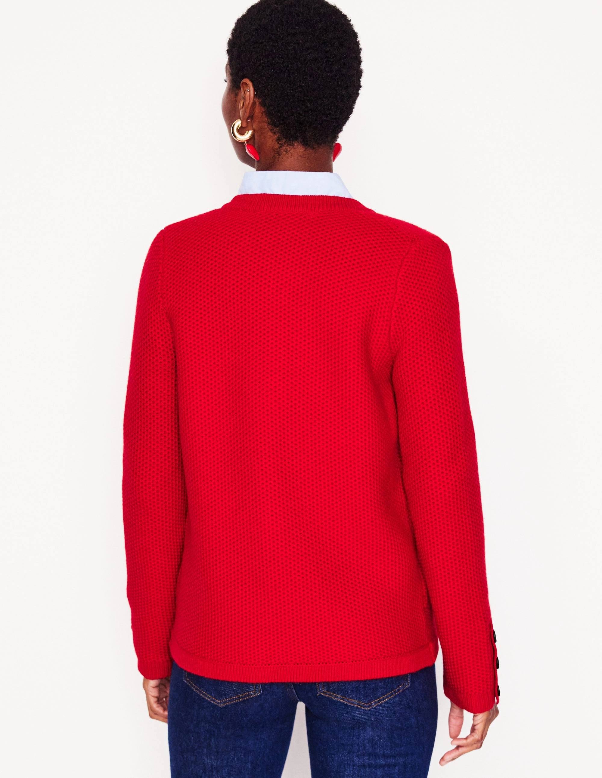 Four Way Stretch Textured Stitch Cardigan-Rouge Red