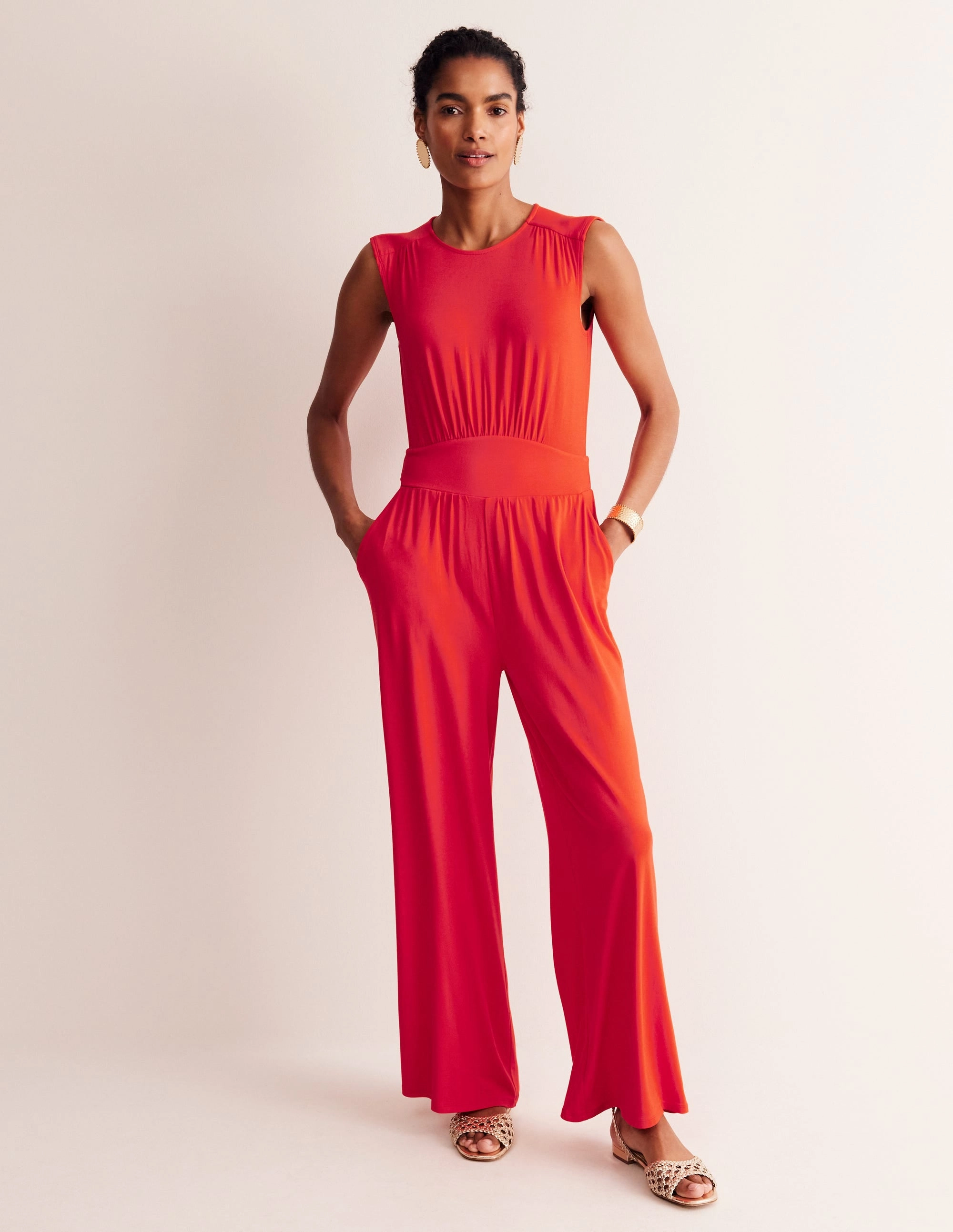 Flattering Design Thea Jersey Jumpsuit-Flame Scarlet
