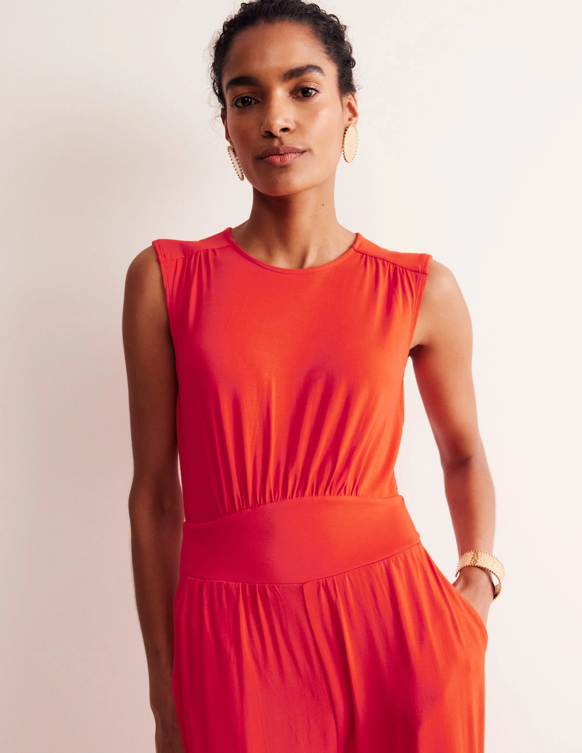 Thea Jersey Jumpsuit-Flame Scarlet Smooth Layering