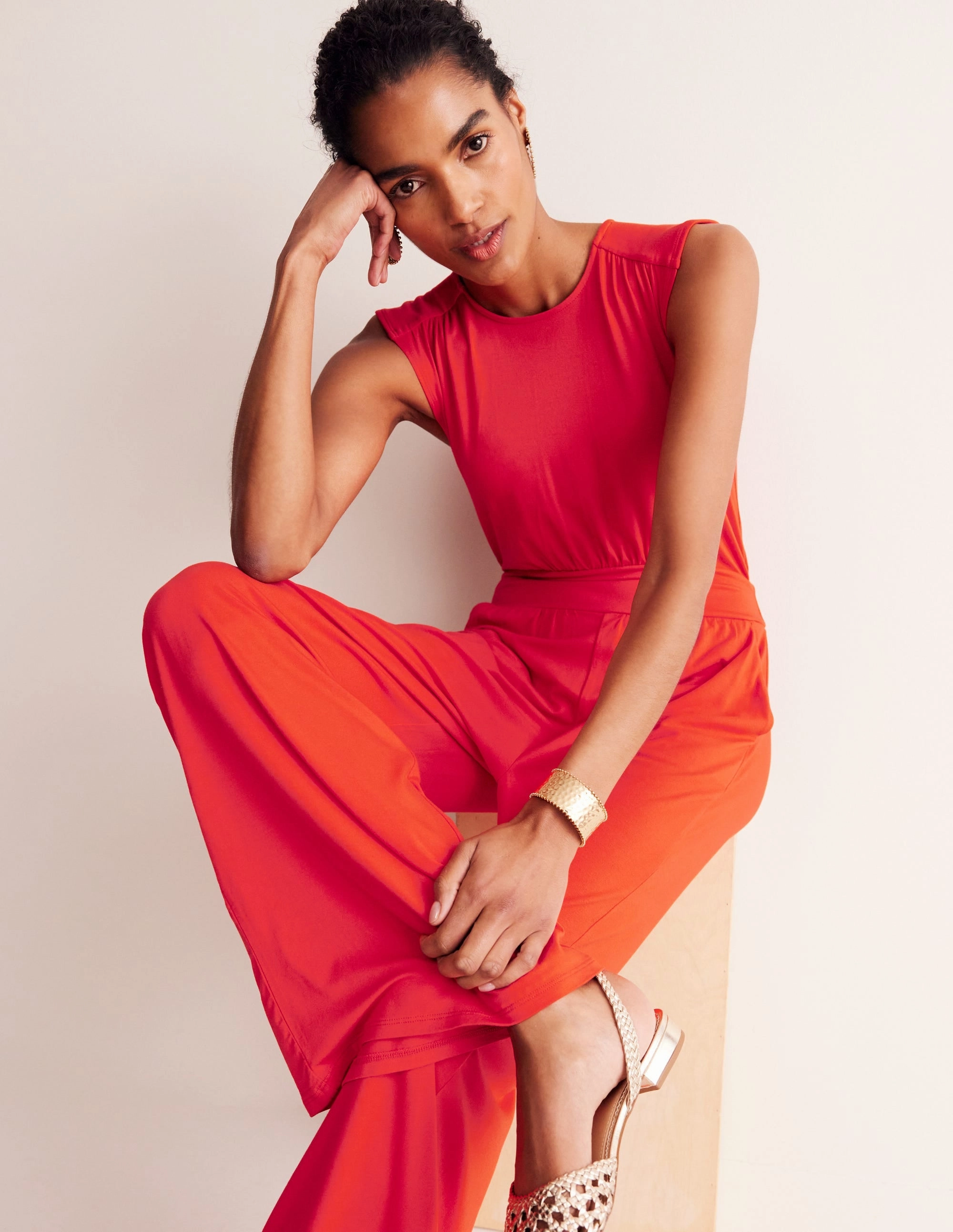 Thea Jersey Jumpsuit-Flame Scarlet Statement Mood