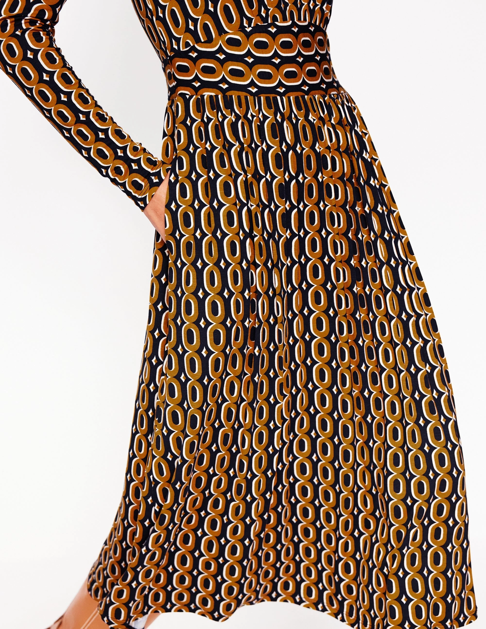 Layered Look Chill Style Thea Long Sleeve Jersey Dress-Ochre, Chain