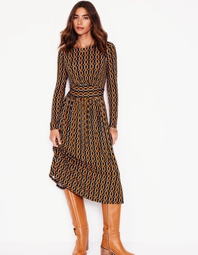 Occasion Ready Thea Long Sleeve Jersey Dress-Ochre, Chain