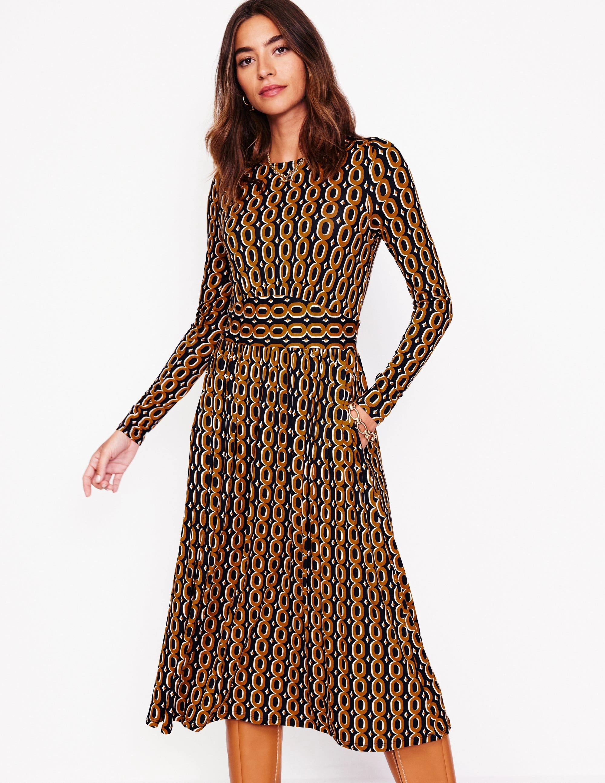 Thea Long Sleeve Jersey Dress-Ochre, Chain Perfectly Tailored
