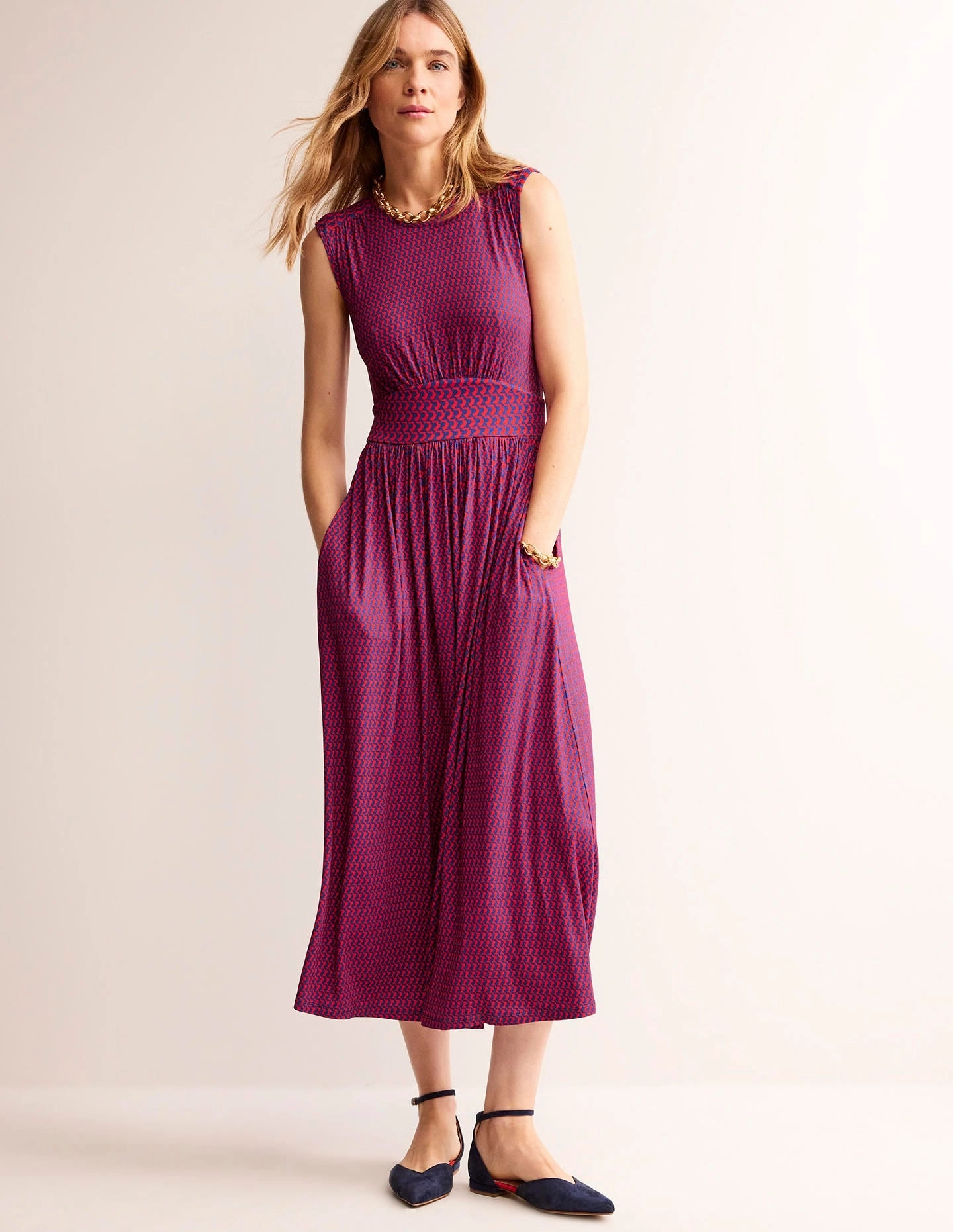 Thea Sleeveless Midi Dress-Flame Scarlet, Arc Geo Chilly Day Comfort