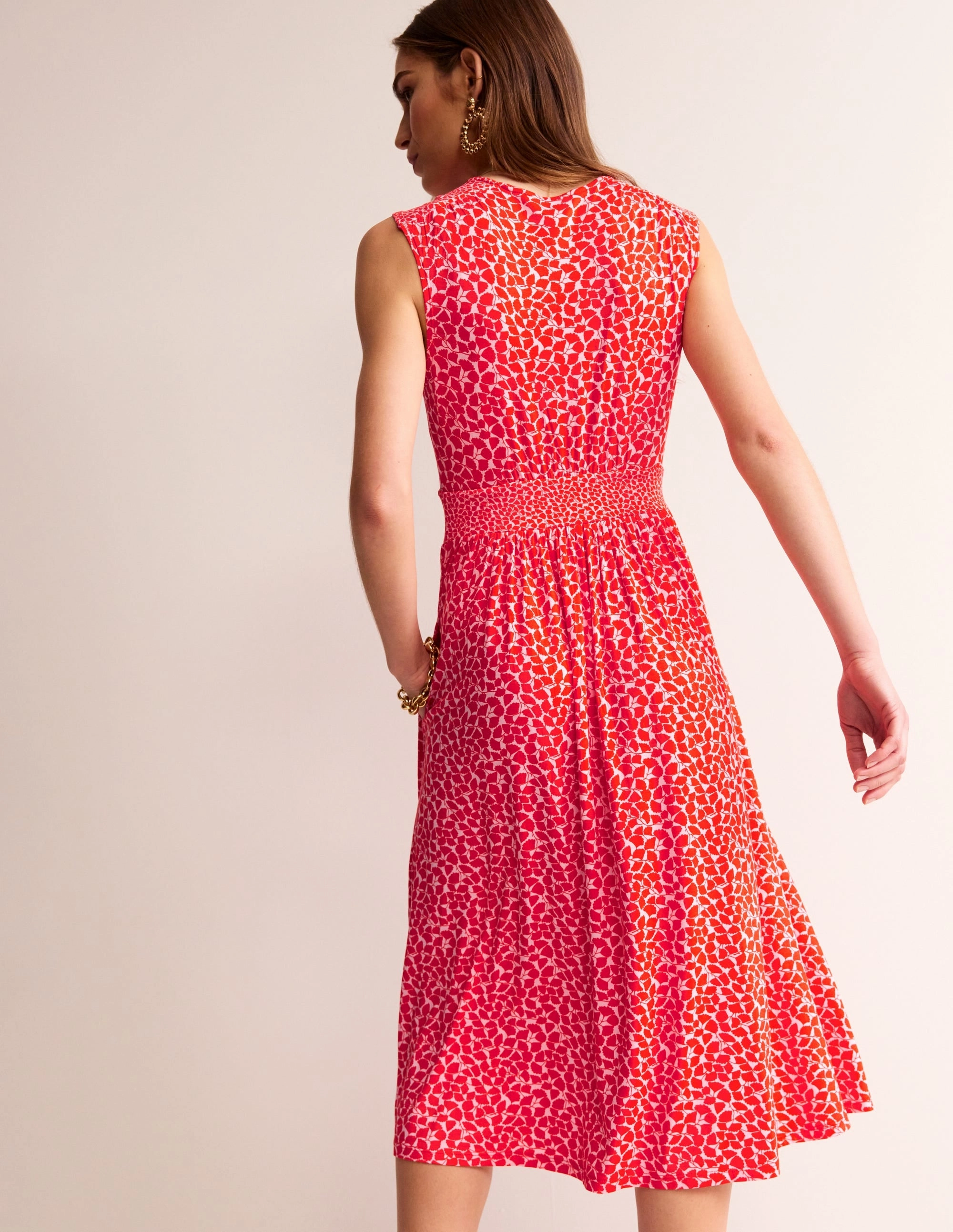 Thea Sleeveless Midi Dress-Poppy Red, Botanic Sprig Lux Look Blush Shade