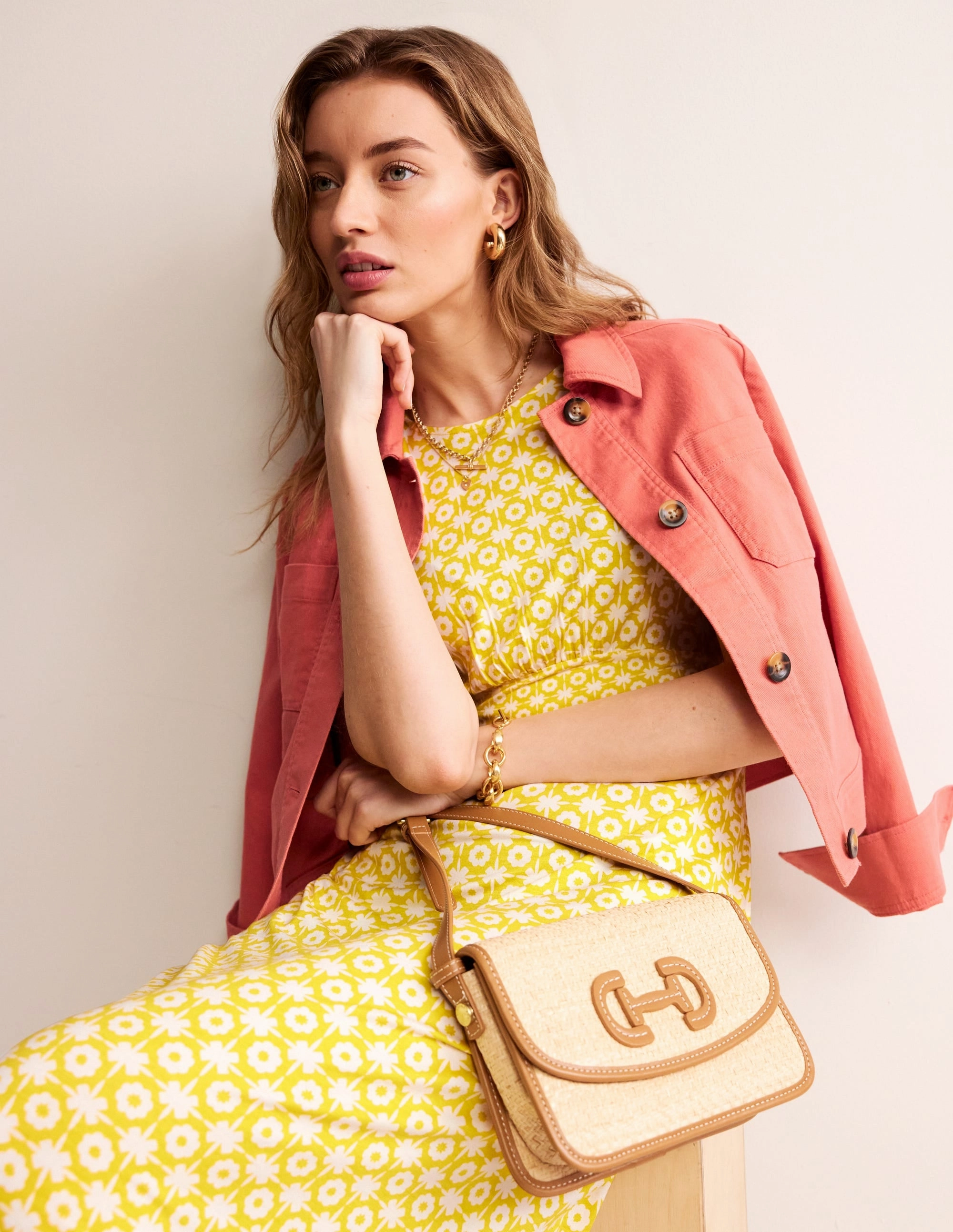 Flowy casual dress Feminine Mood Thea Sleeveless Short Dress-Passionfruit, Blossom tile