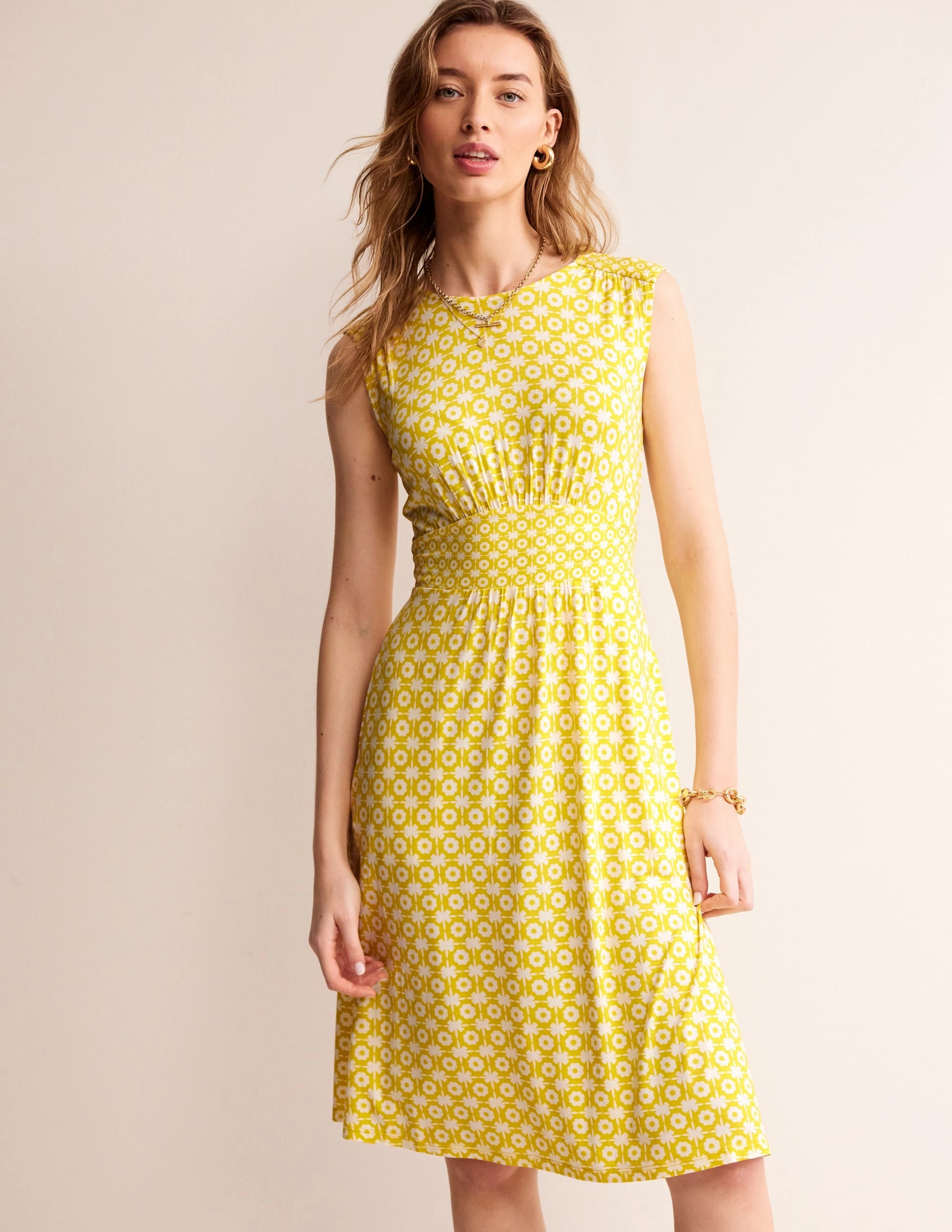 Subtle Look Sophisticated Design Thea Sleeveless Short Dress-Passionfruit, Blossom tile