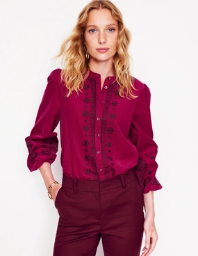 Fit For All Weekend Essential Theodora Cord Blouse-Cherry Jam