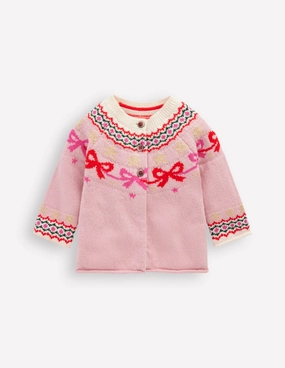 Modern Comforted ShrinkResistant Weave Edie Fair Isle Cardigan-Vintage Pink Bows