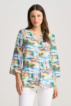 Drop Shoulder Silhouette Casual Wear Swing Hem Tunic - Holiday Print