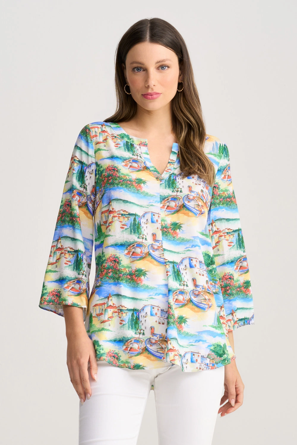 Drop Shoulder Silhouette Casual Wear Swing Hem Tunic - Holiday Print