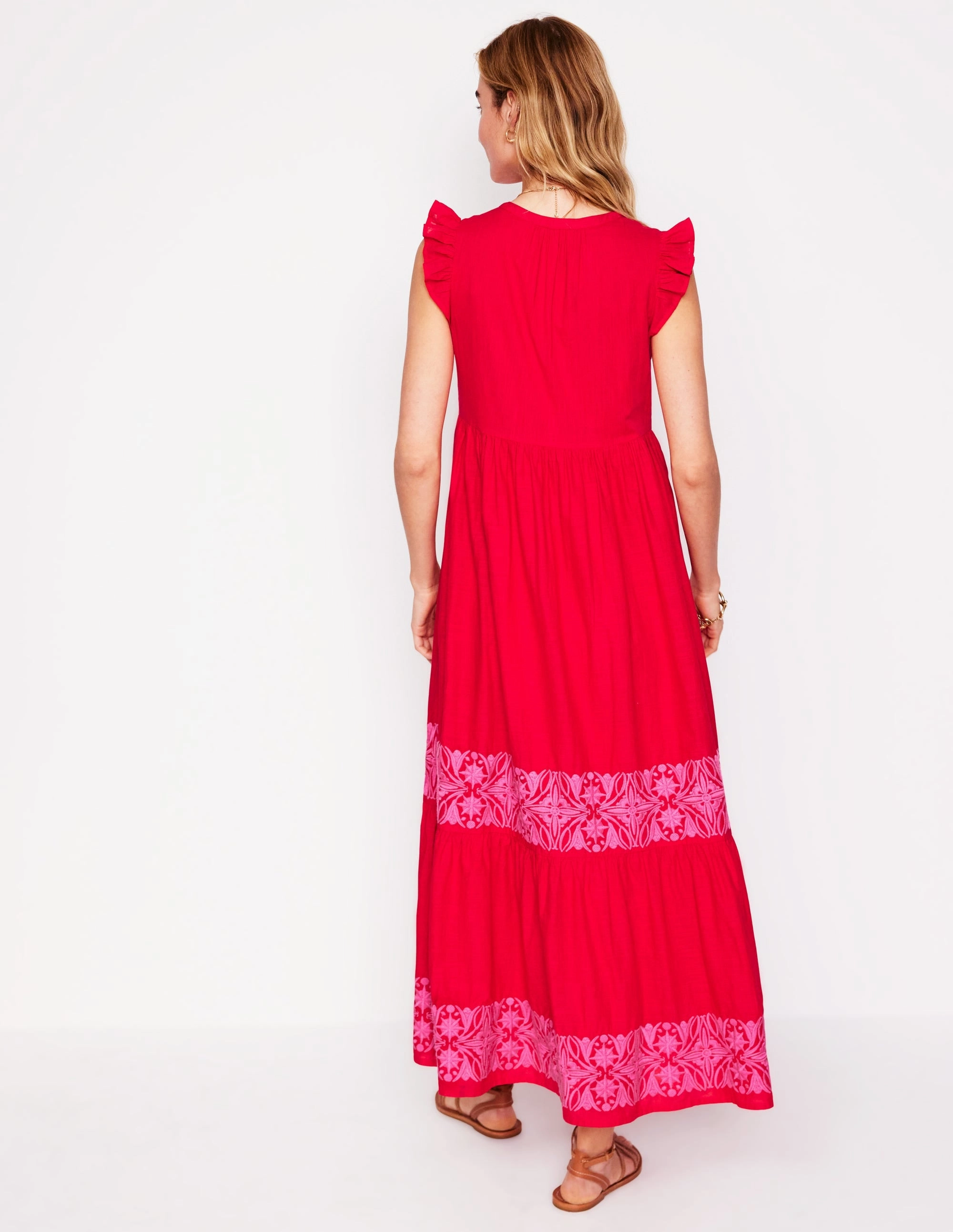 Weekend Feel Simple Profile Tie Neck Tier Dress-Poppy Red