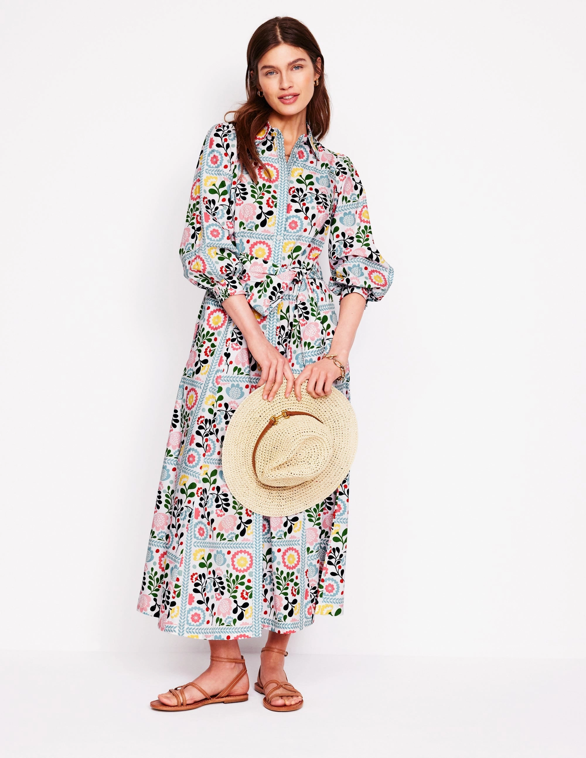 Occasion Ready Soft Neutral Clara Cotton Shirt Dress-Multi, Walled Garden