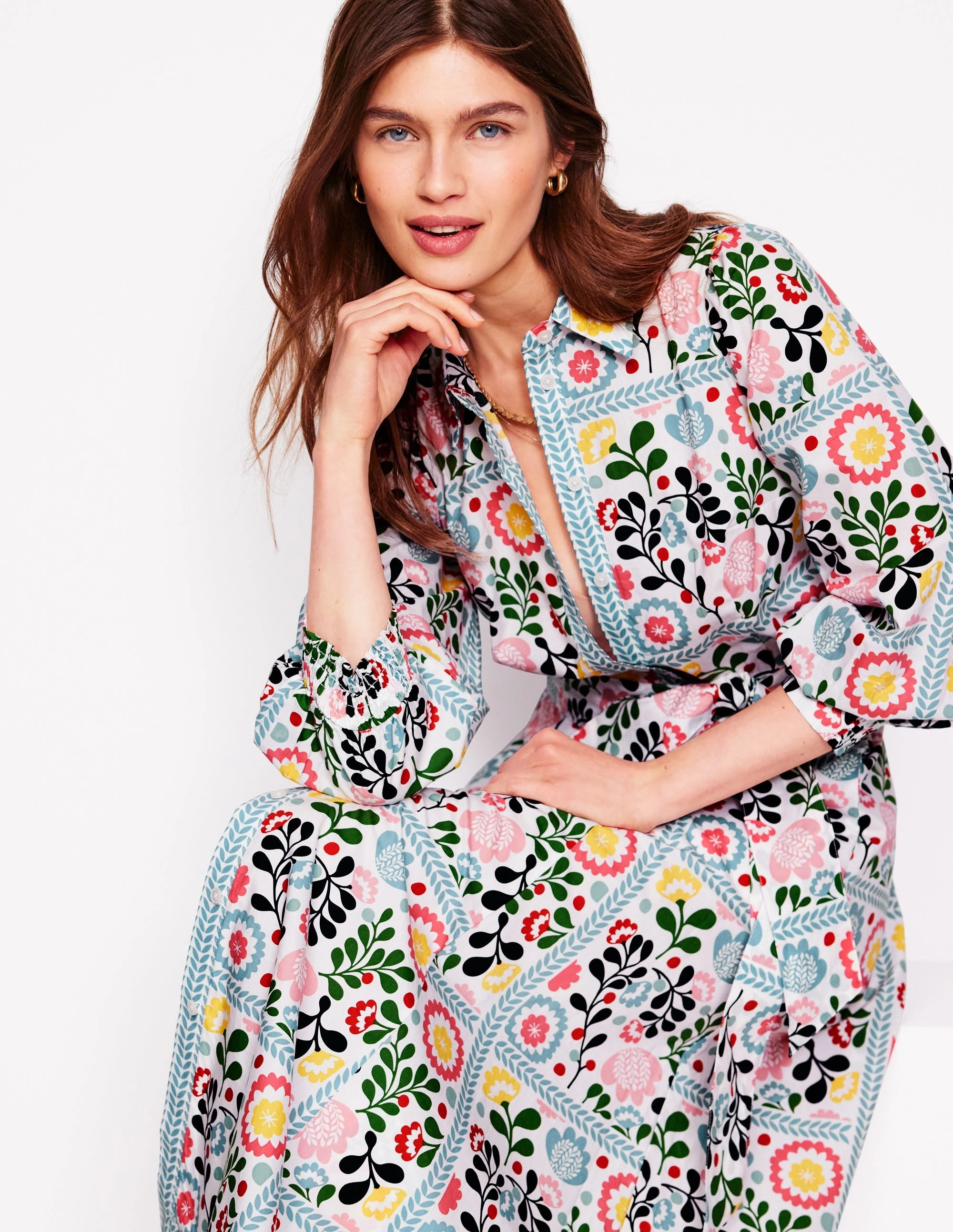 Villa Mood Clara Cotton Shirt Dress-Multi, Walled Garden