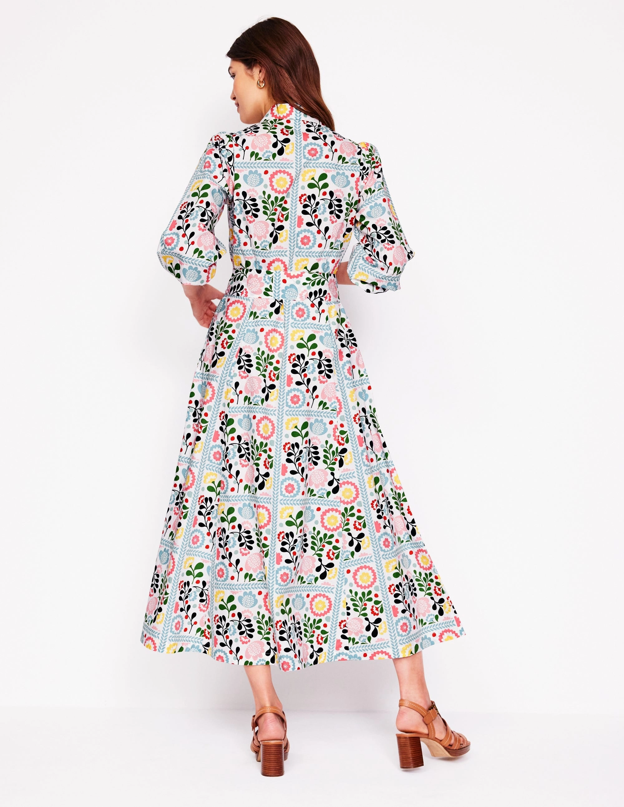 Clara Cotton Shirt Dress-Multi, Walled Garden Soft and Relaxed